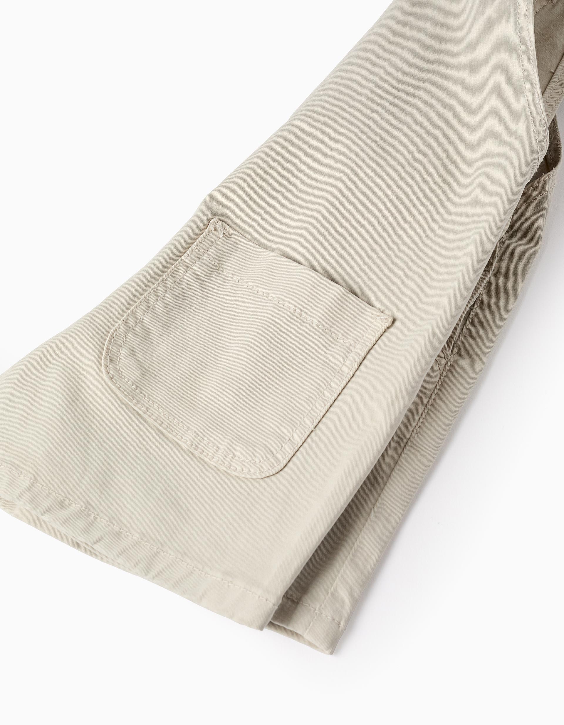 Short Twill Dungarees for Baby Boys, Beige