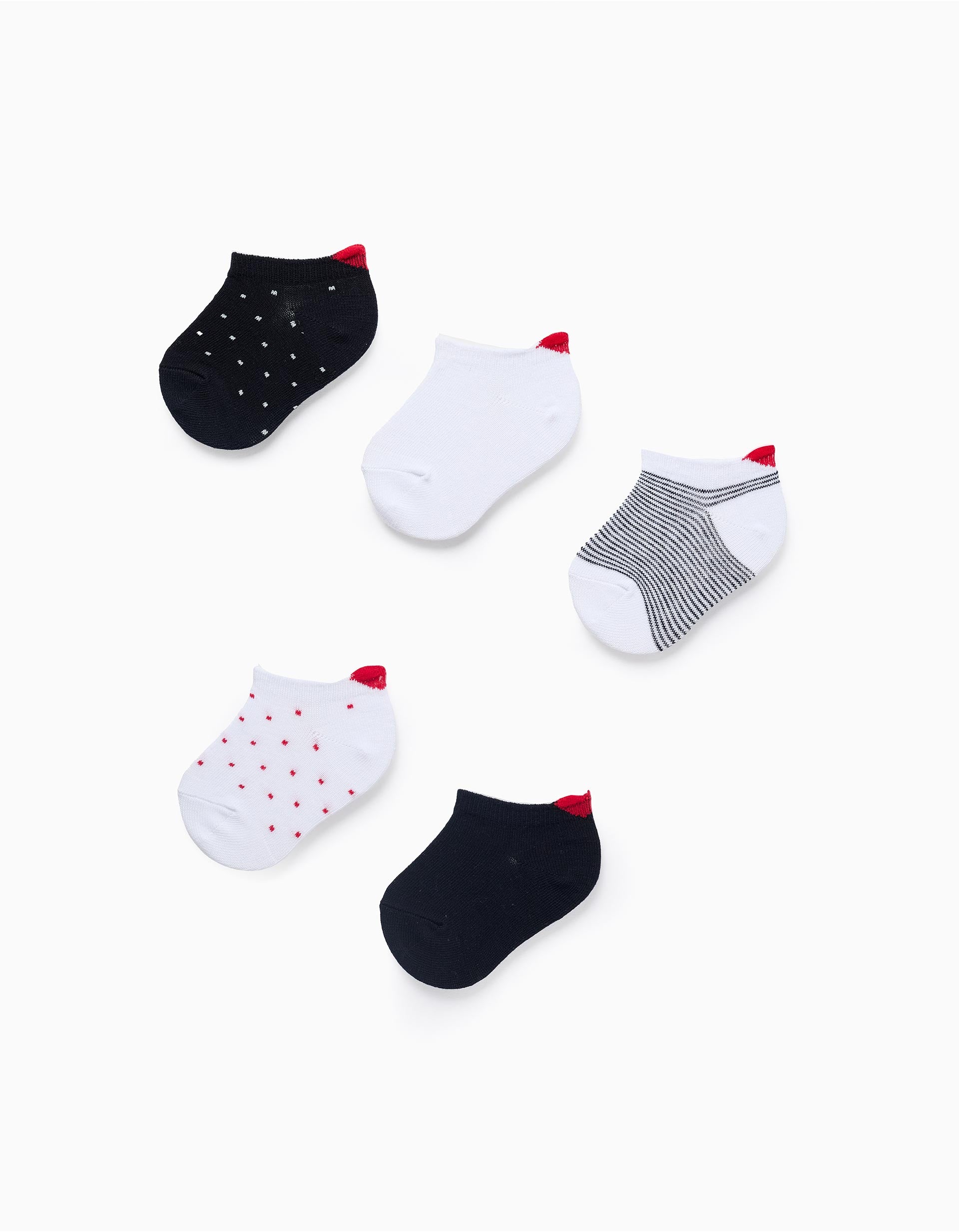 Pack 5 Pares de Meias Curtas com Coração para Bebé Menina, Branco/Azul Escuro