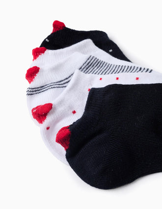 Pack of 5 Pairs of Ankle Socks with Heart for Baby Girls, White/Navy Blue