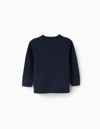 Round Neck Cardigan for Baby Girls, Dark Blue