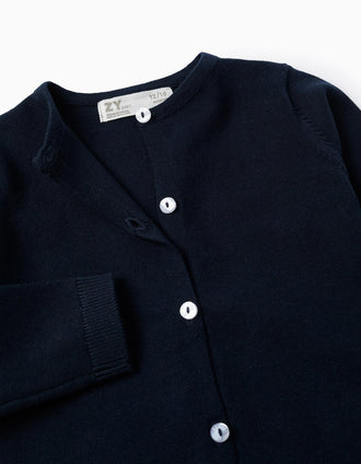 Round Neck Cardigan for Baby Girls, Dark Blue
