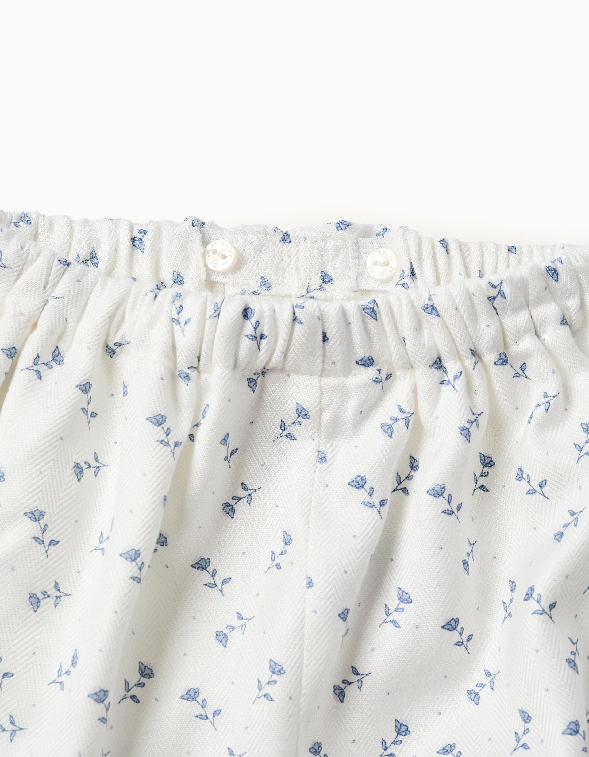 Jumper + Floral Motif Shorts for Baby Girls, Blue/White