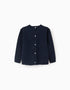 Gilet en Maille à Col Rond pour Bébé Fille, Bleu Foncé