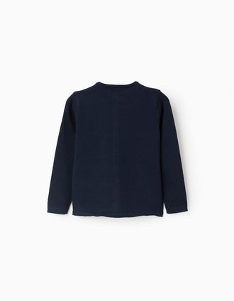 Casaco de Malha Gola Redonda para Menina, Azul Escuro