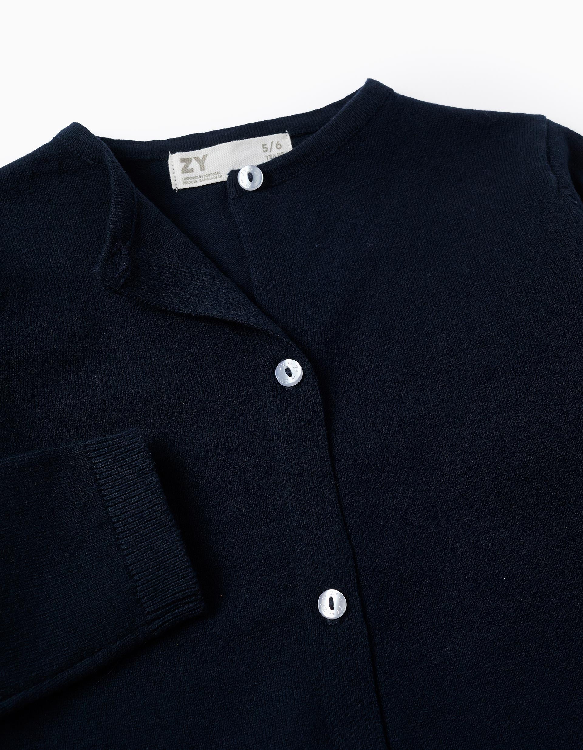 Casaco de Malha Gola Redonda para Menina, Azul Escuro