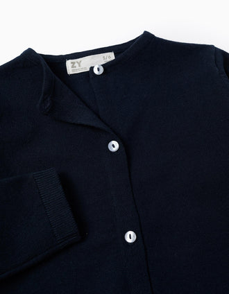 Casaco de Malha Gola Redonda para Menina, Azul Escuro