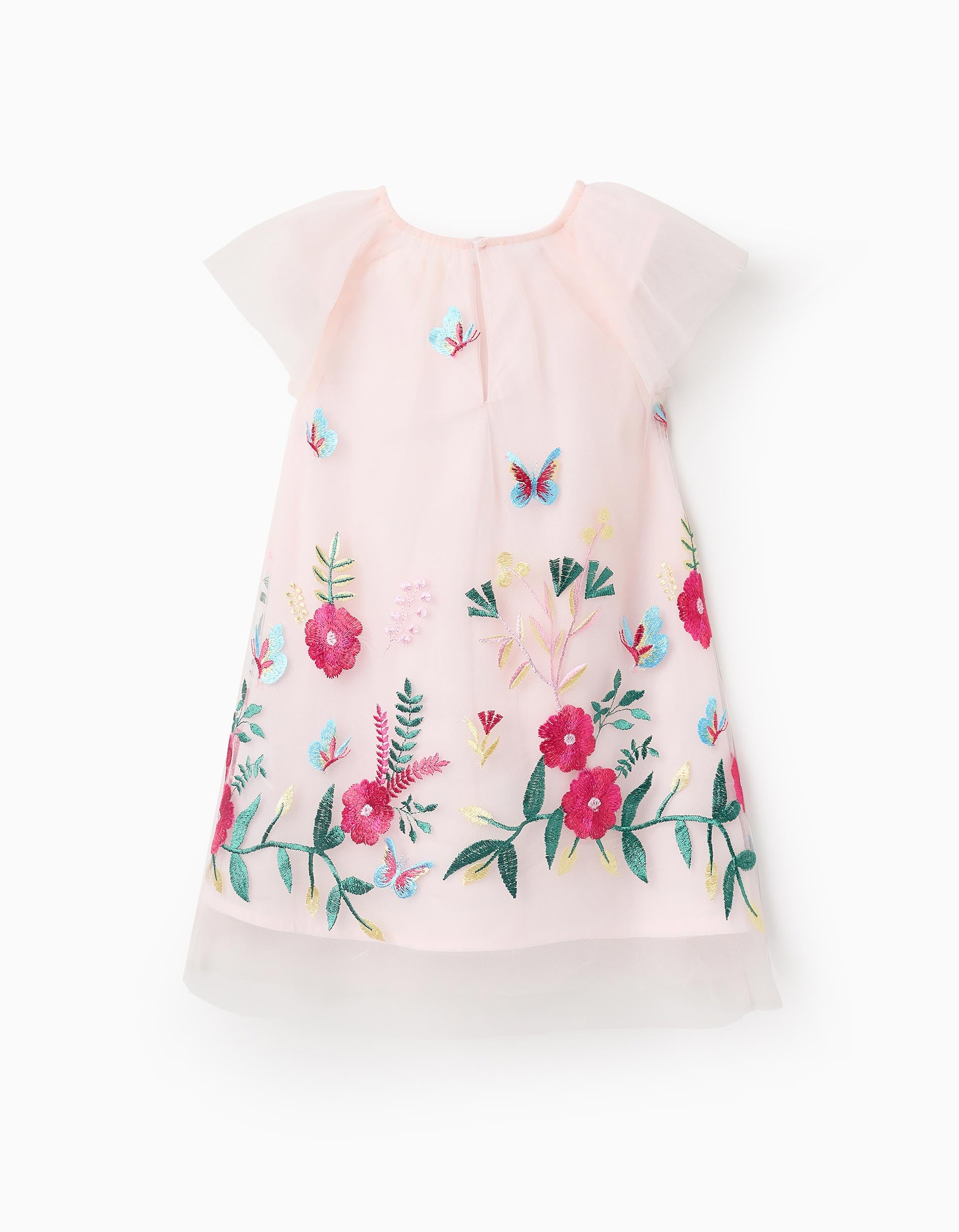 Vestido de Tule com Bordados Coloridos para Bebé Menina, Rosa