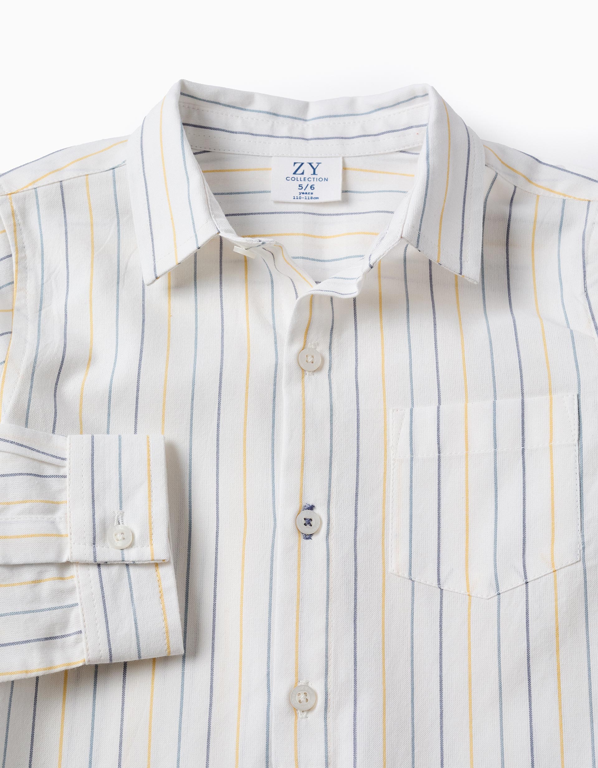 Striped Shirt for Boys, White/Yellow/Blue