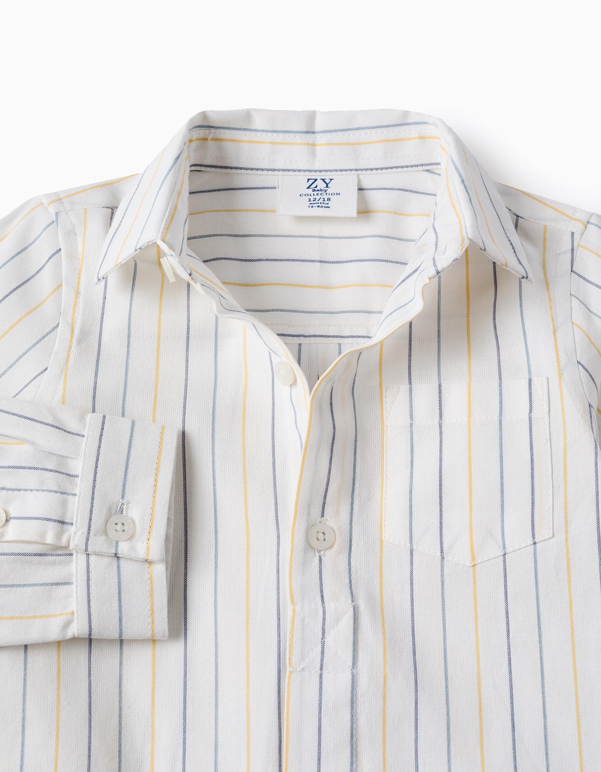 Camisa a Rayas para Bebé Niño, Blanco/Amarillo/Azul