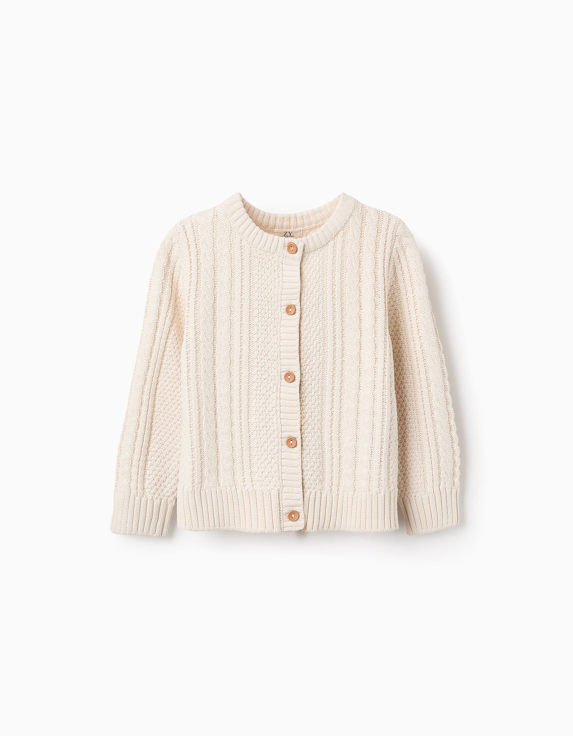 Cable Knit Cardigan for Girls, Beige