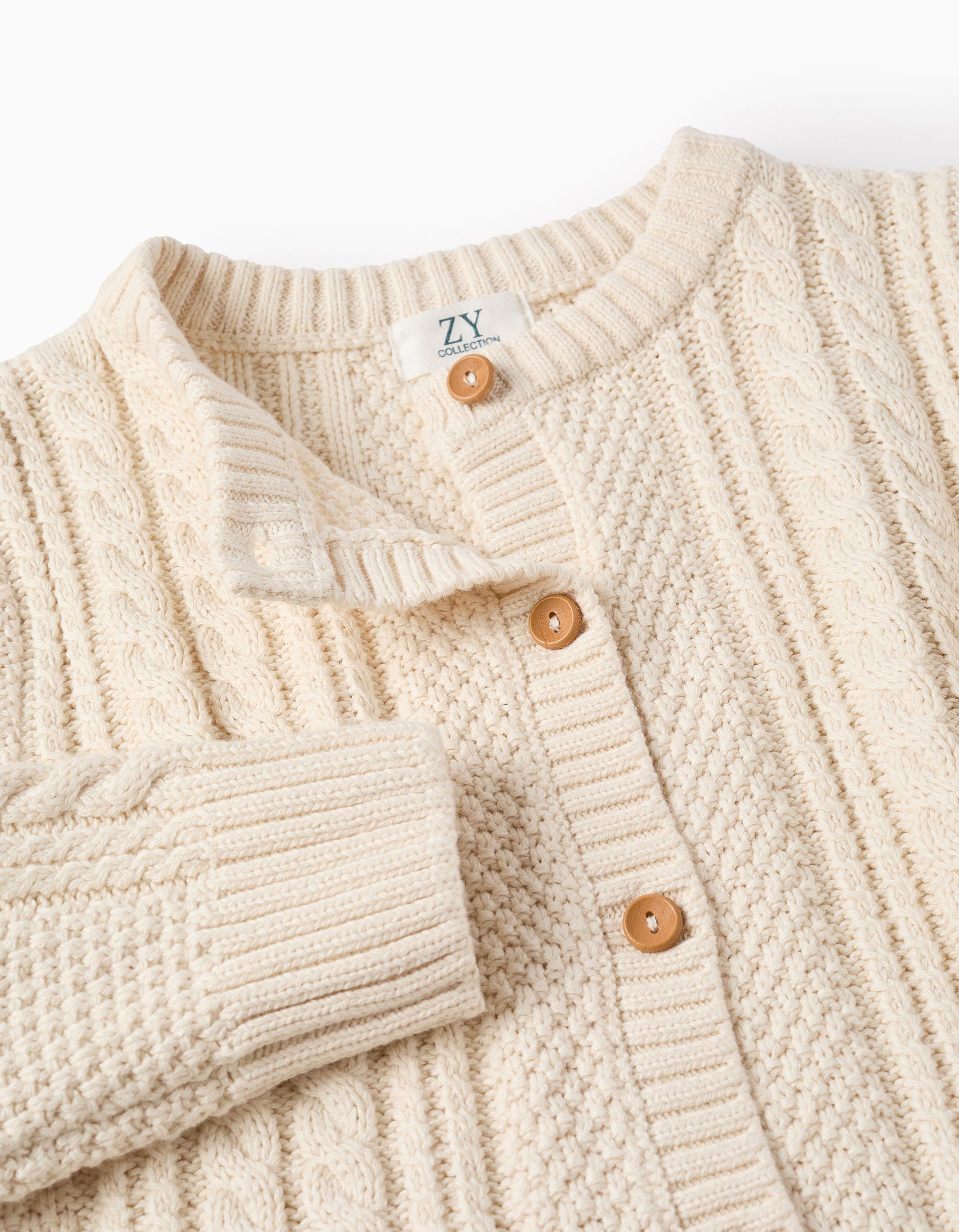 Cable Knit Cardigan for Girls, Beige