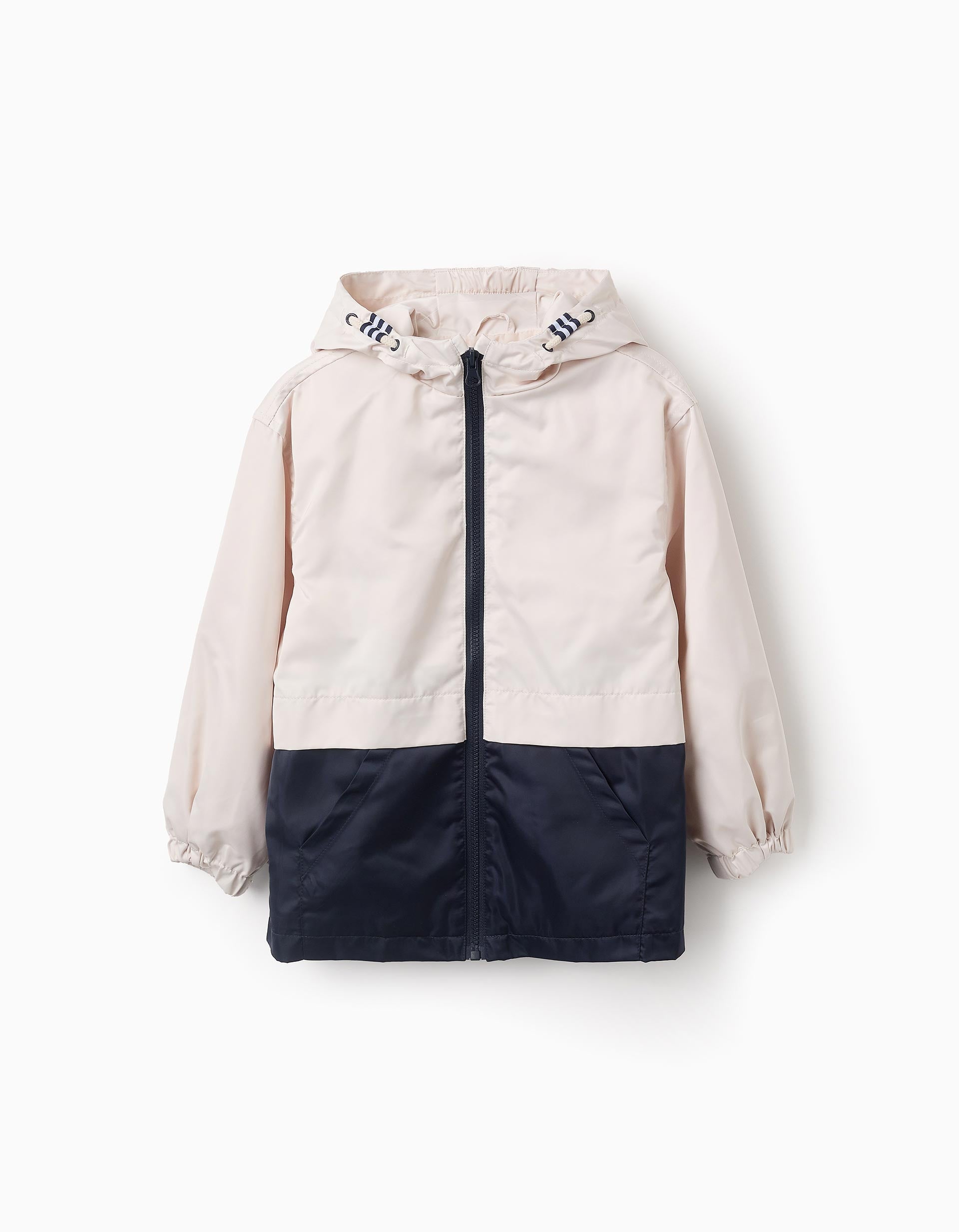 Chaqueta Cortavientos Bicolor con Capucha para Niño, Beige/Azul