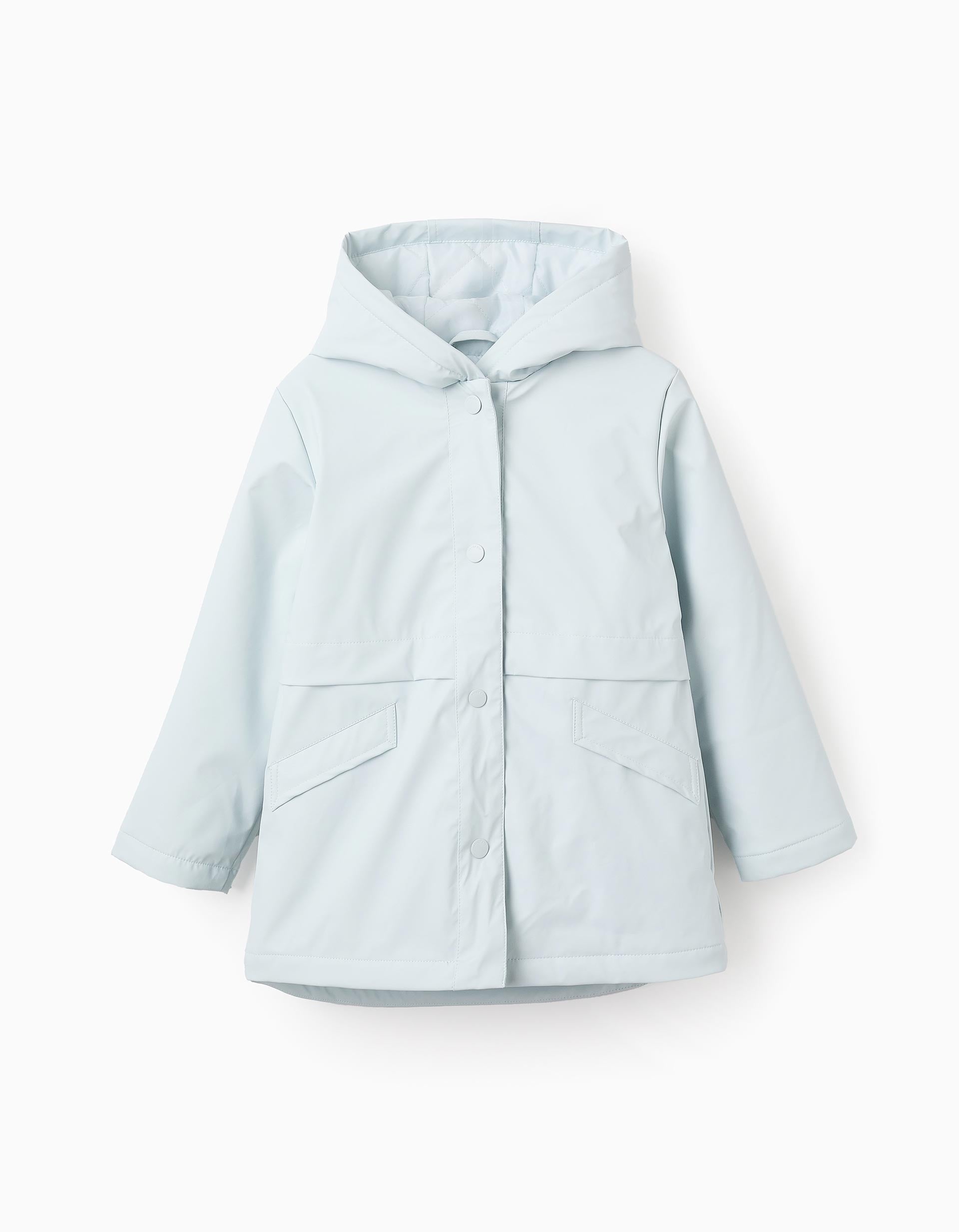 Parka de Borracha com Capuz para Menina, Azul Claro