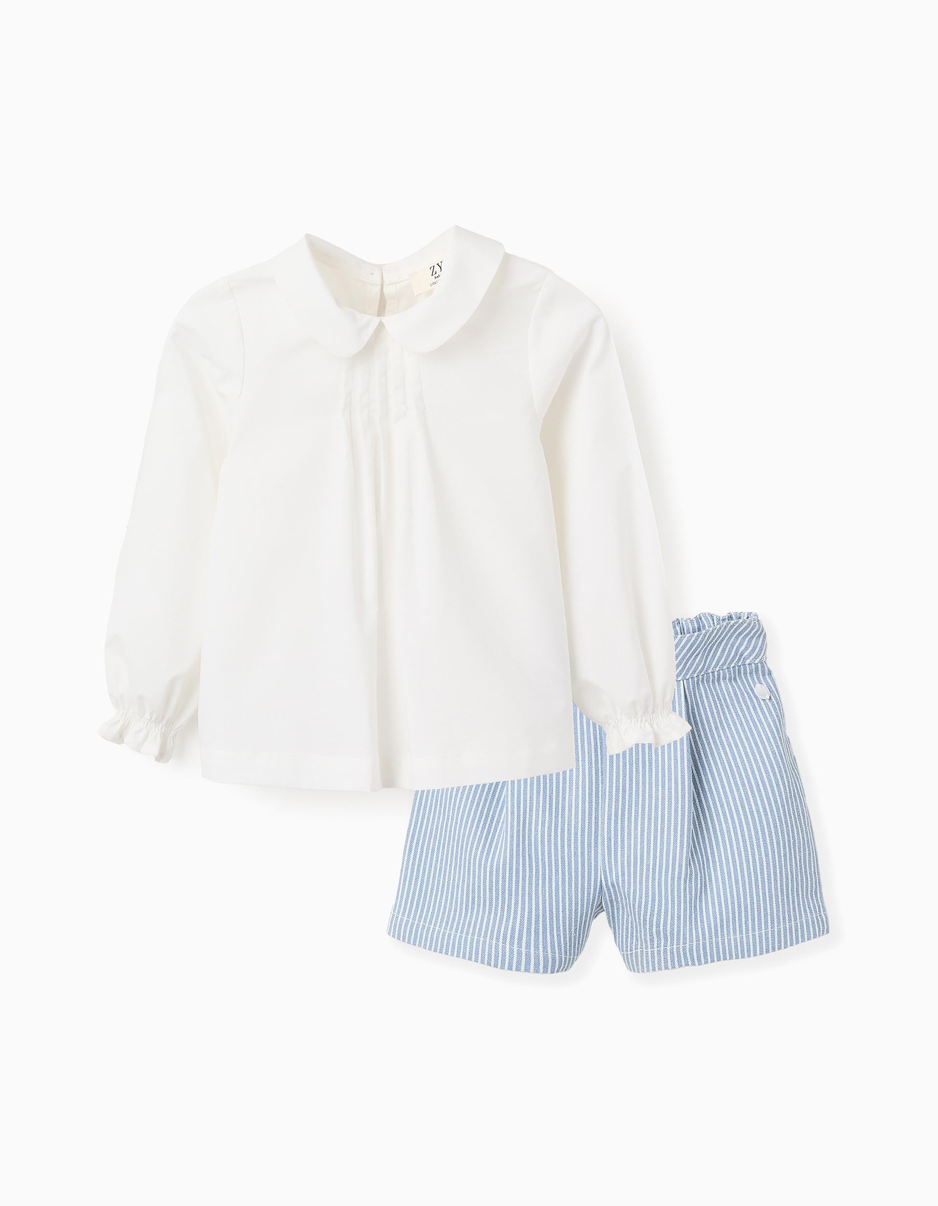 Blusa + Calções às Riscas para Bebé Menina, Azul/Branco