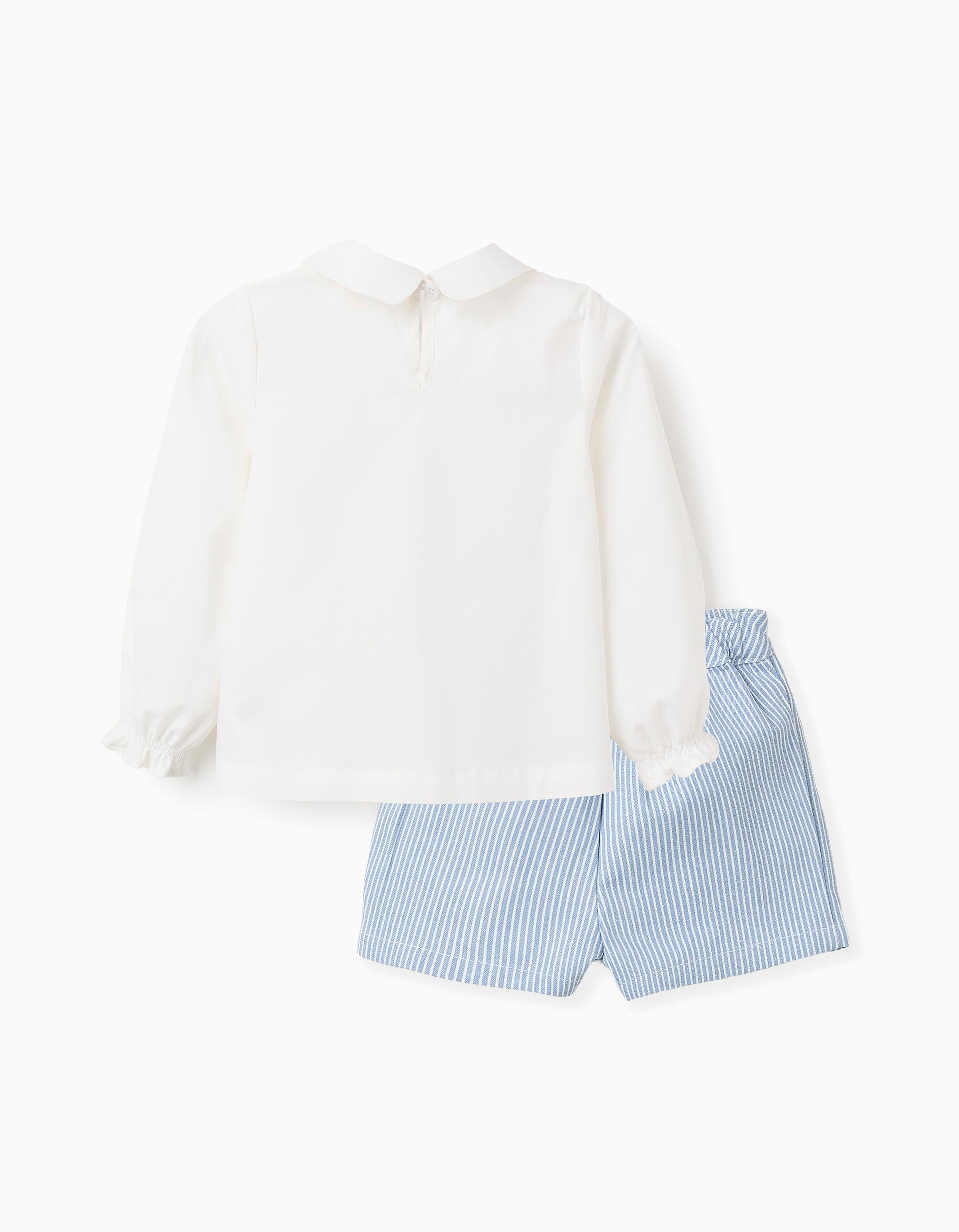 Blusa + Calções às Riscas para Bebé Menina, Azul/Branco