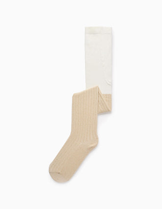 Leotardos Canalé con Hilos de Lurex para Niña, Blanco/Dorado