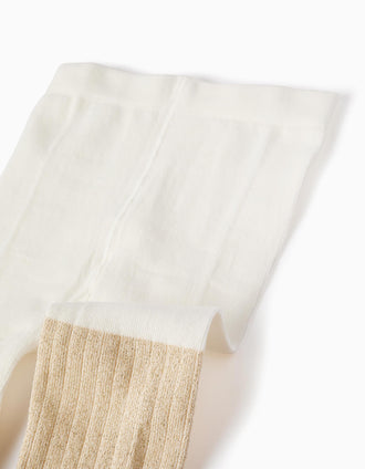 Leotardos Canalé con Hilos de Lurex para Niña, Blanco/Dorado