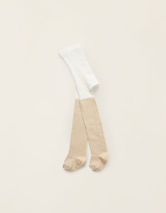Collants Canelados com Fios de Lurex para Bebé Menina, Branco/Dourado