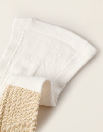 Collants Canelados com Fios de Lurex para Bebé Menina, Branco/Dourado