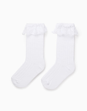 Calcetines Altos con Volantes de Tul para Niña, Blanco