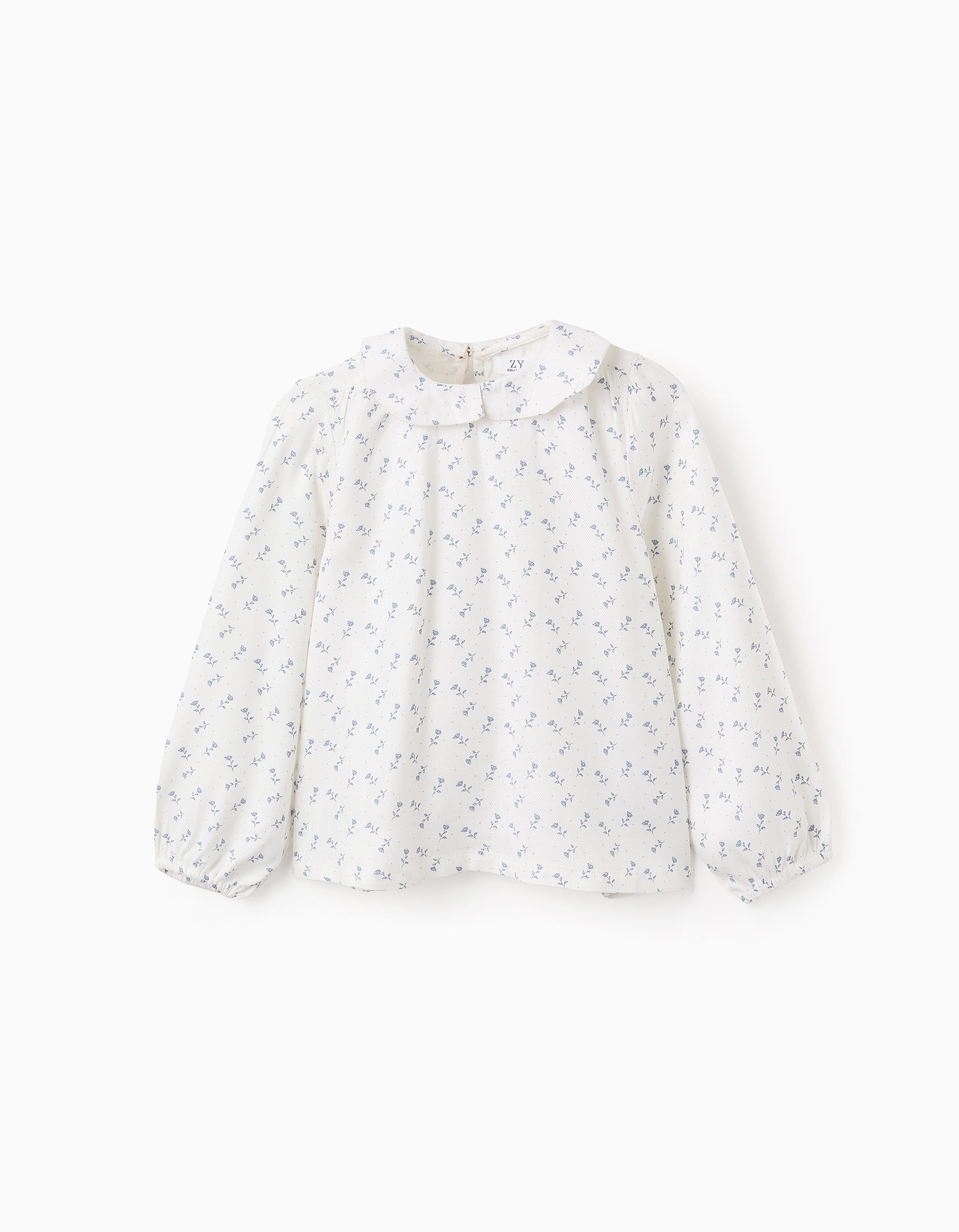 Floral Blouse for Baby Girls, White/Blue