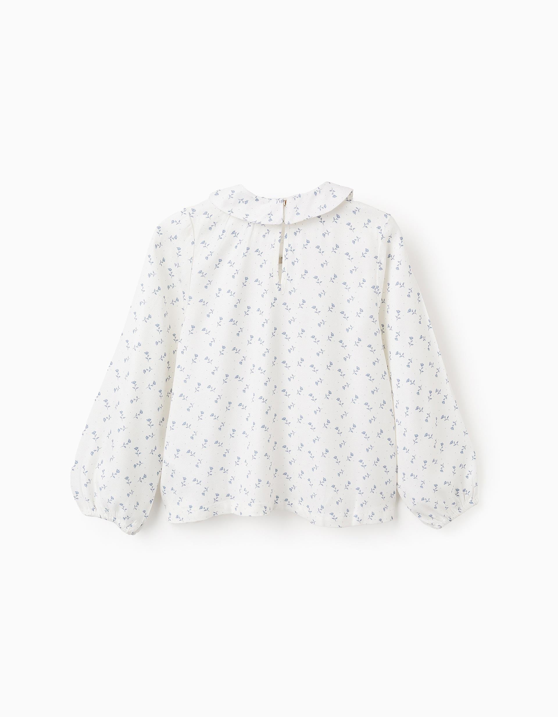 Floral Blouse for Baby Girls, White/Blue