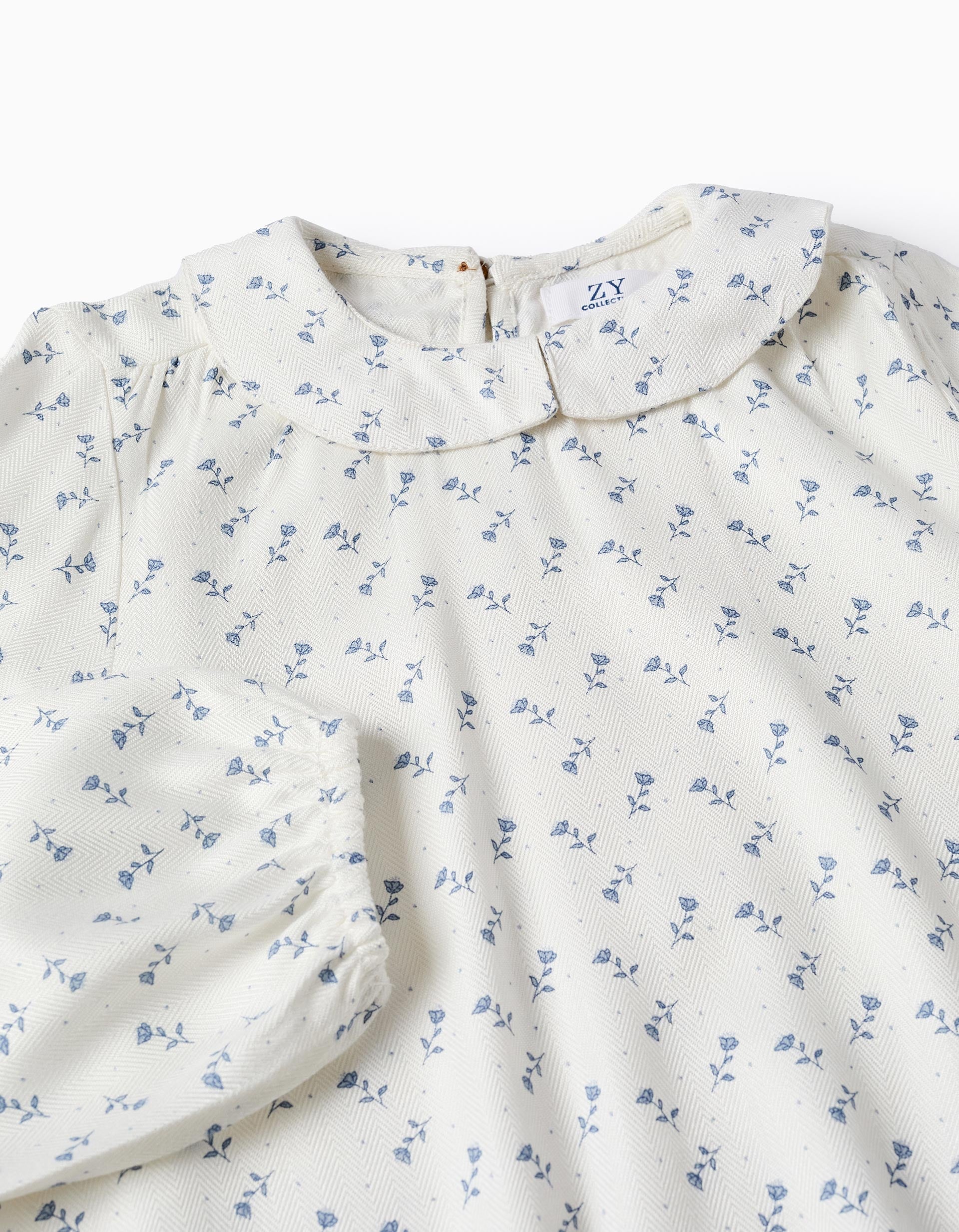 Floral Blouse for Baby Girls, White/Blue