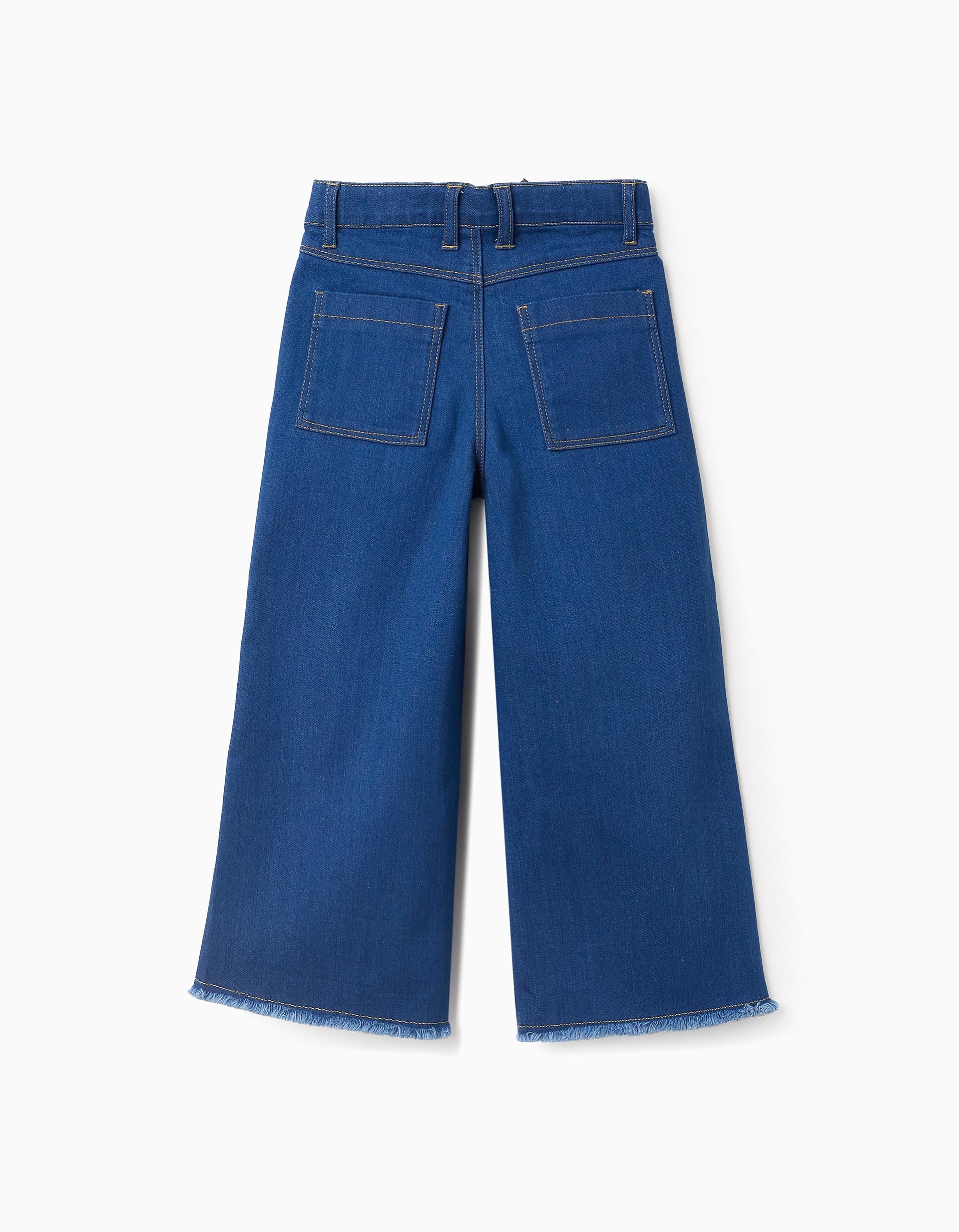 Calças de Ganga com Bainhas Desfiadas para Menina 'Wide Leg', Azul