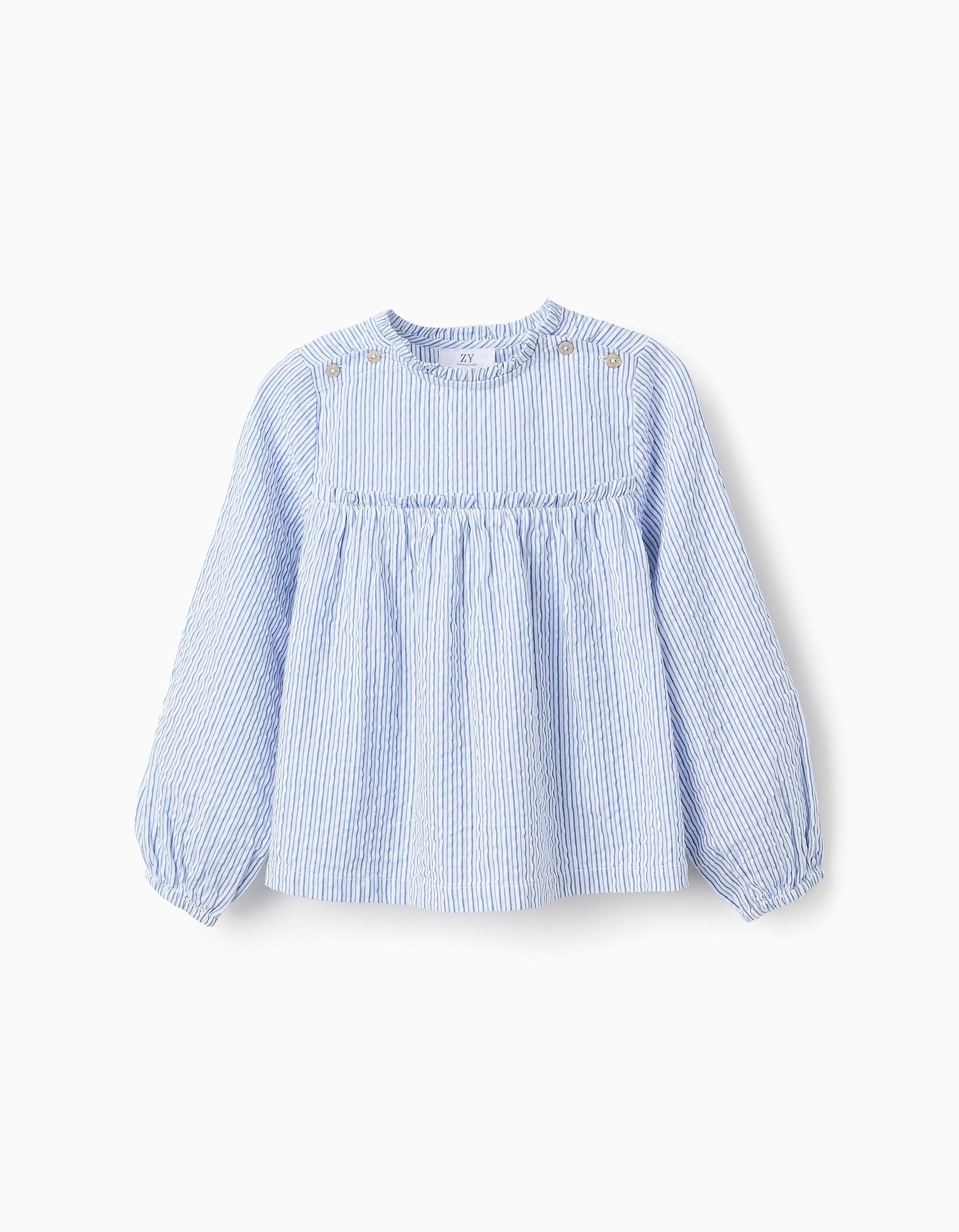 Striped Cotton Tunic for Girls, White/Blue