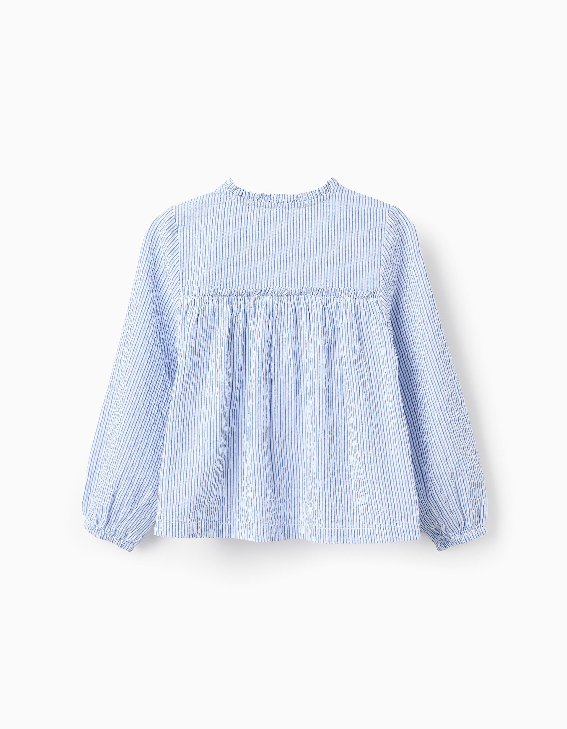 Striped Cotton Tunic for Girls, White/Blue