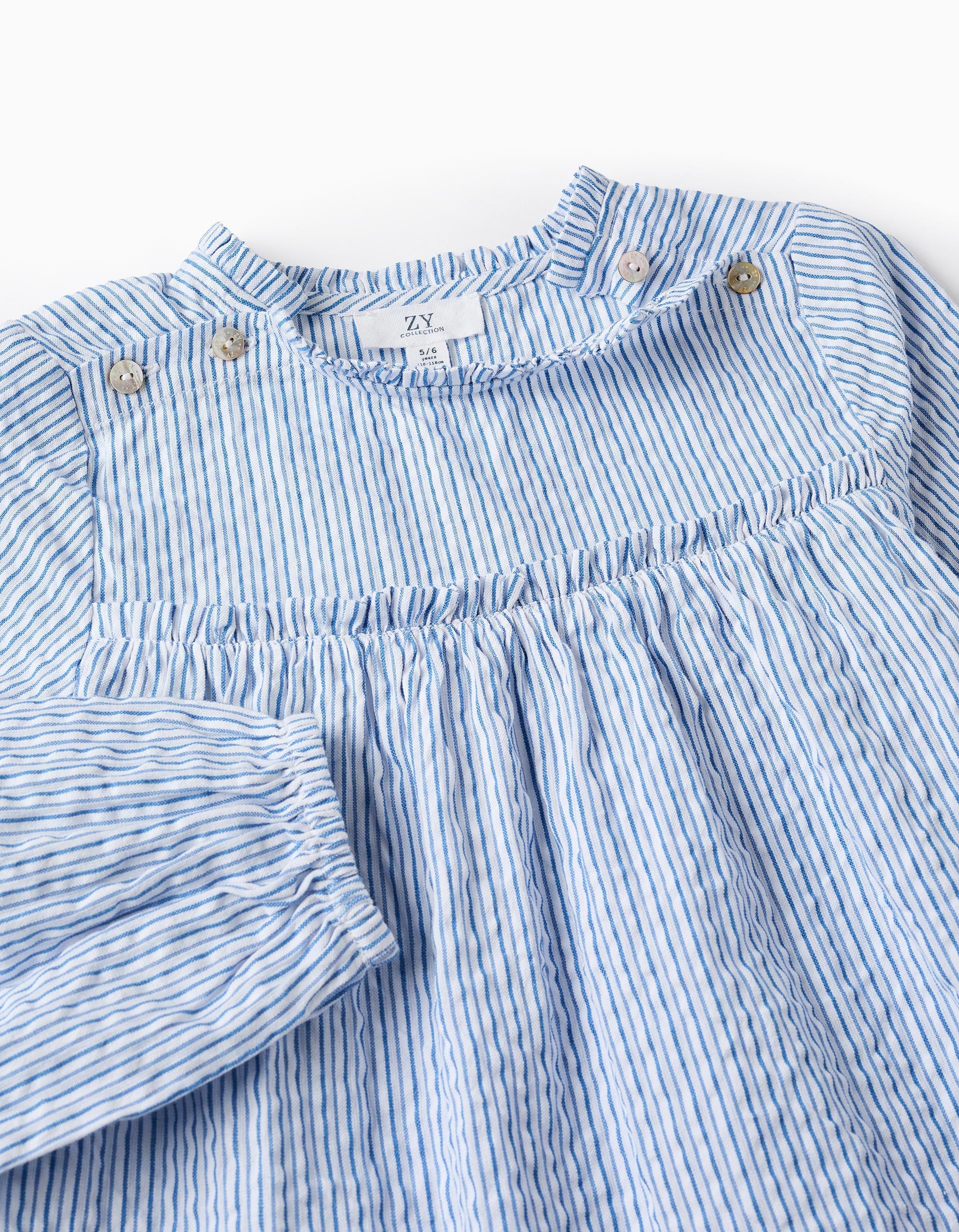 Striped Cotton Tunic for Girls, White/Blue