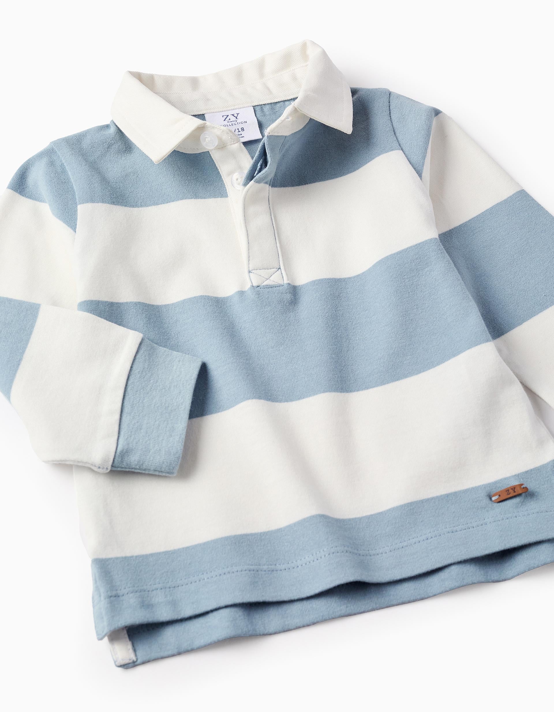 Striped Jersey Polo for Baby Boys, White/Blue