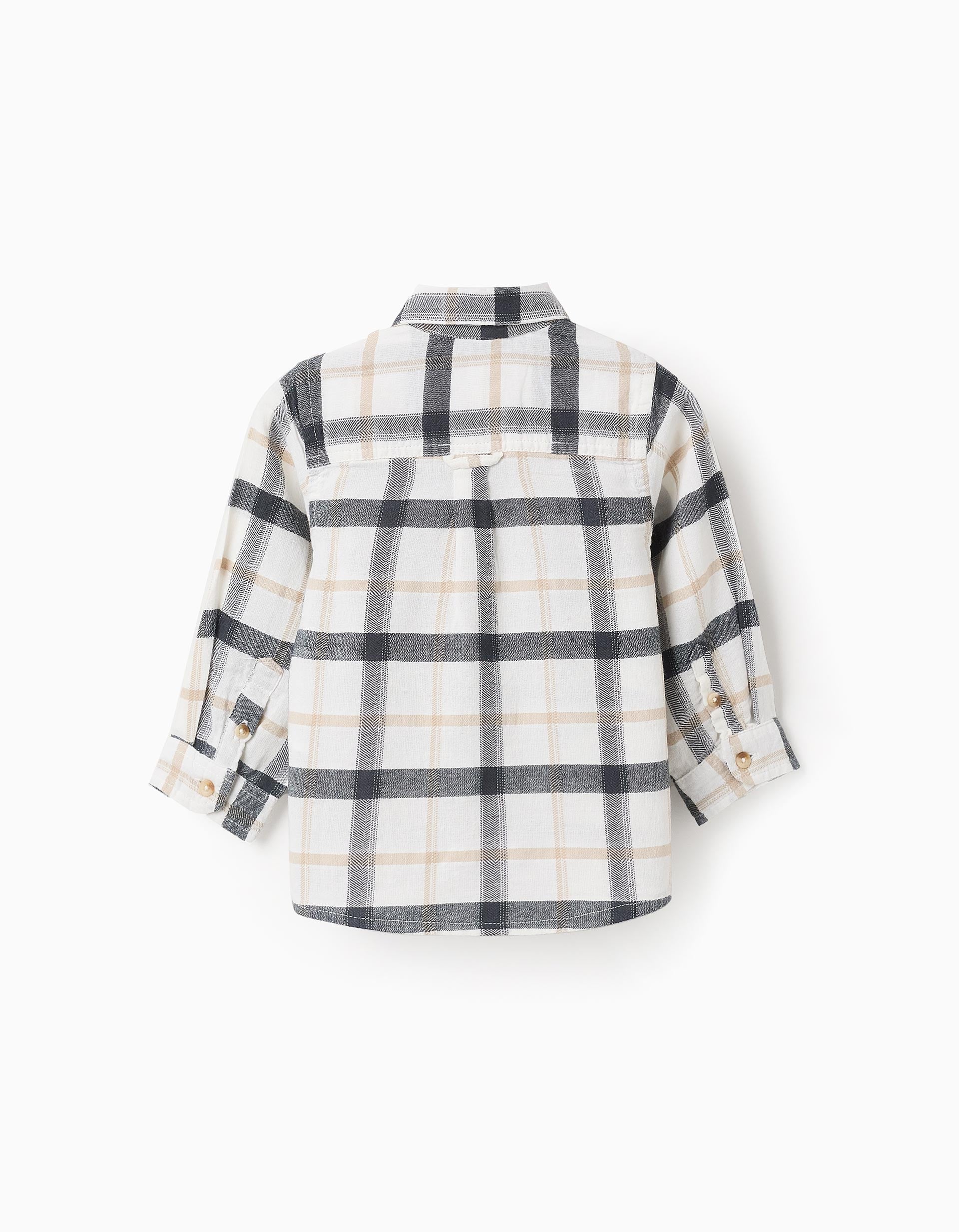 Camisa de Algodón a Cuadros para Bebé Niño 'B&S', Blanco/Gris/Beige