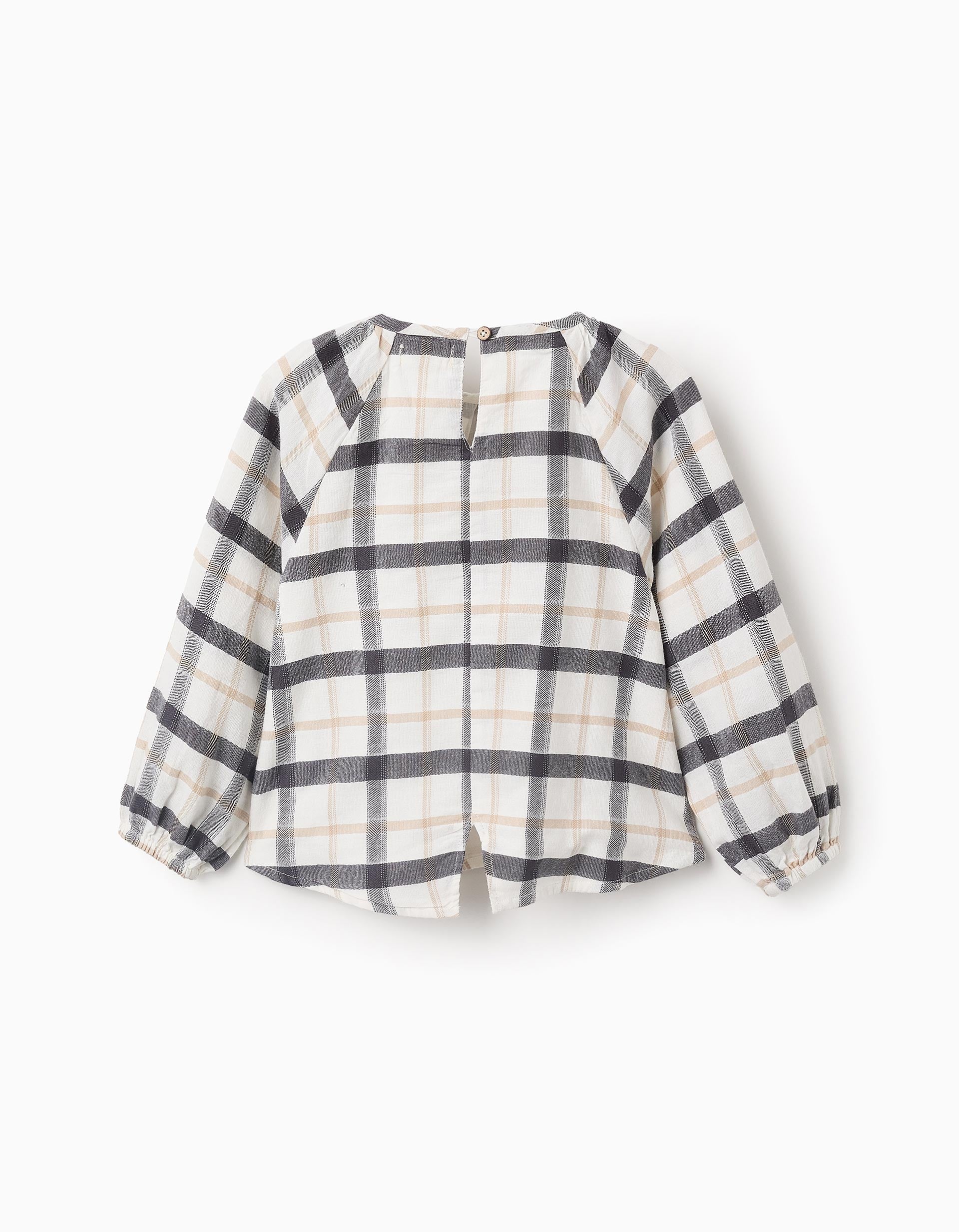 Blusa de Algodón con Cuadros para Niña 'B&S', Blanco/Beige/Gris