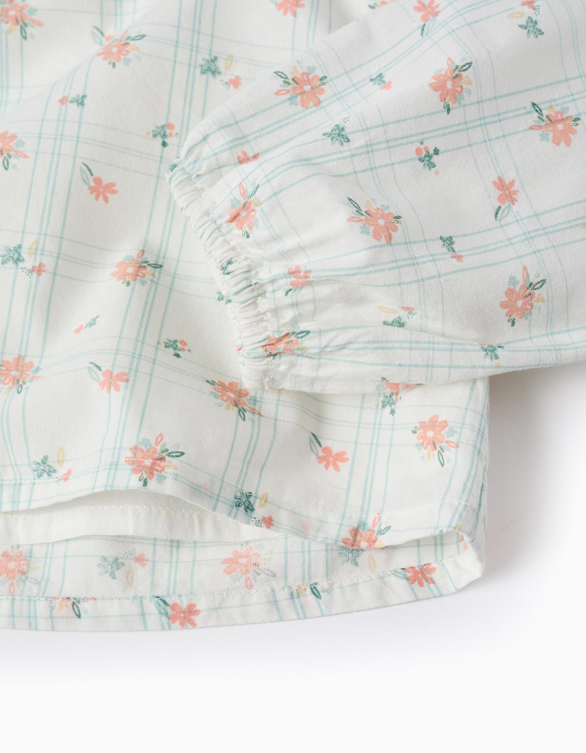 Blusa de Algodón con Cuadros y Flores para Niña 'B&S', Blanco