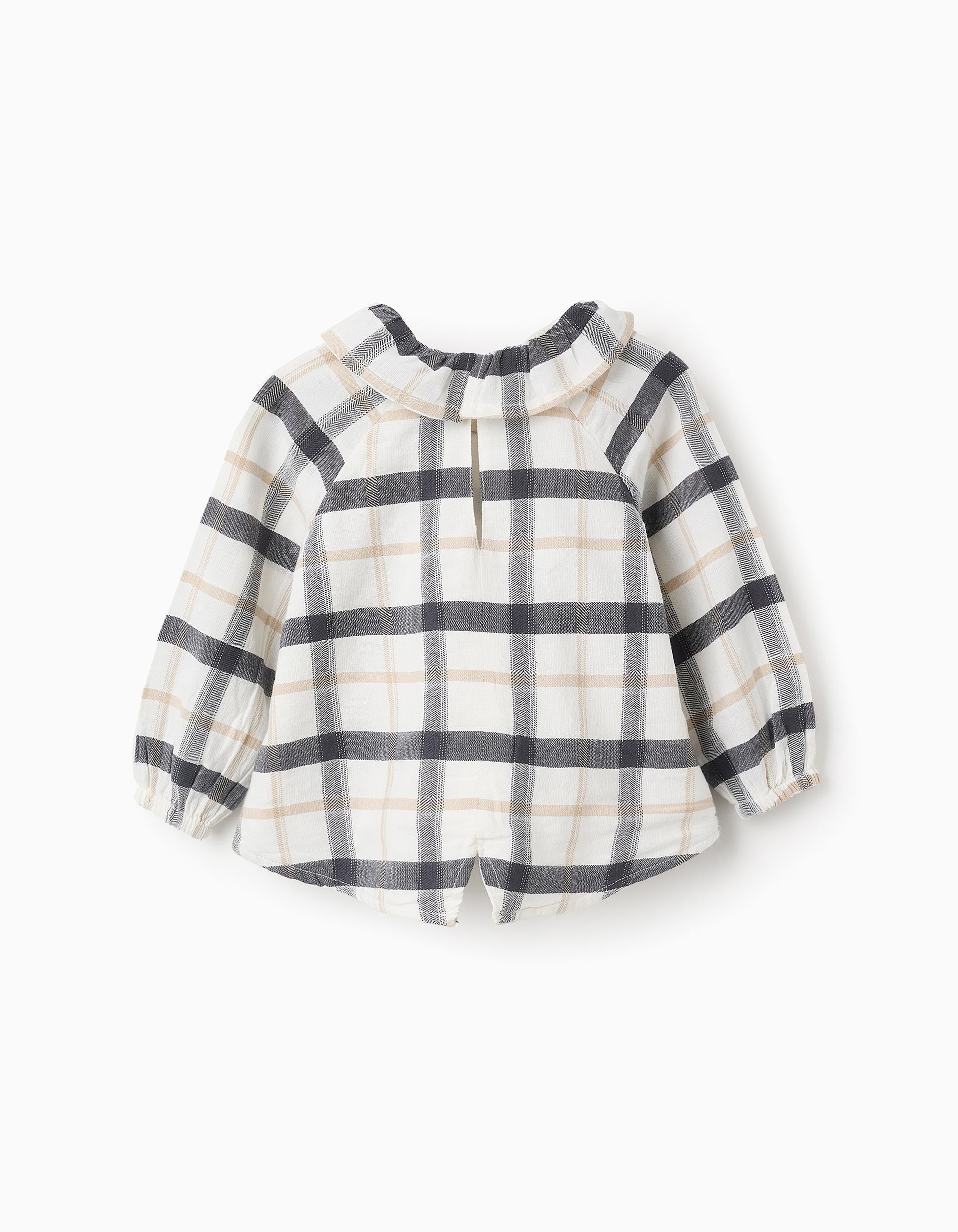 Blusa de Algodón a Cuadros para Bebé Niña 'B&S', Blanco/Gris/Beige