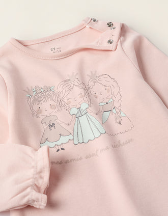 Pijama de Algodão para Bebé Menina 'Princesas', Rosa
