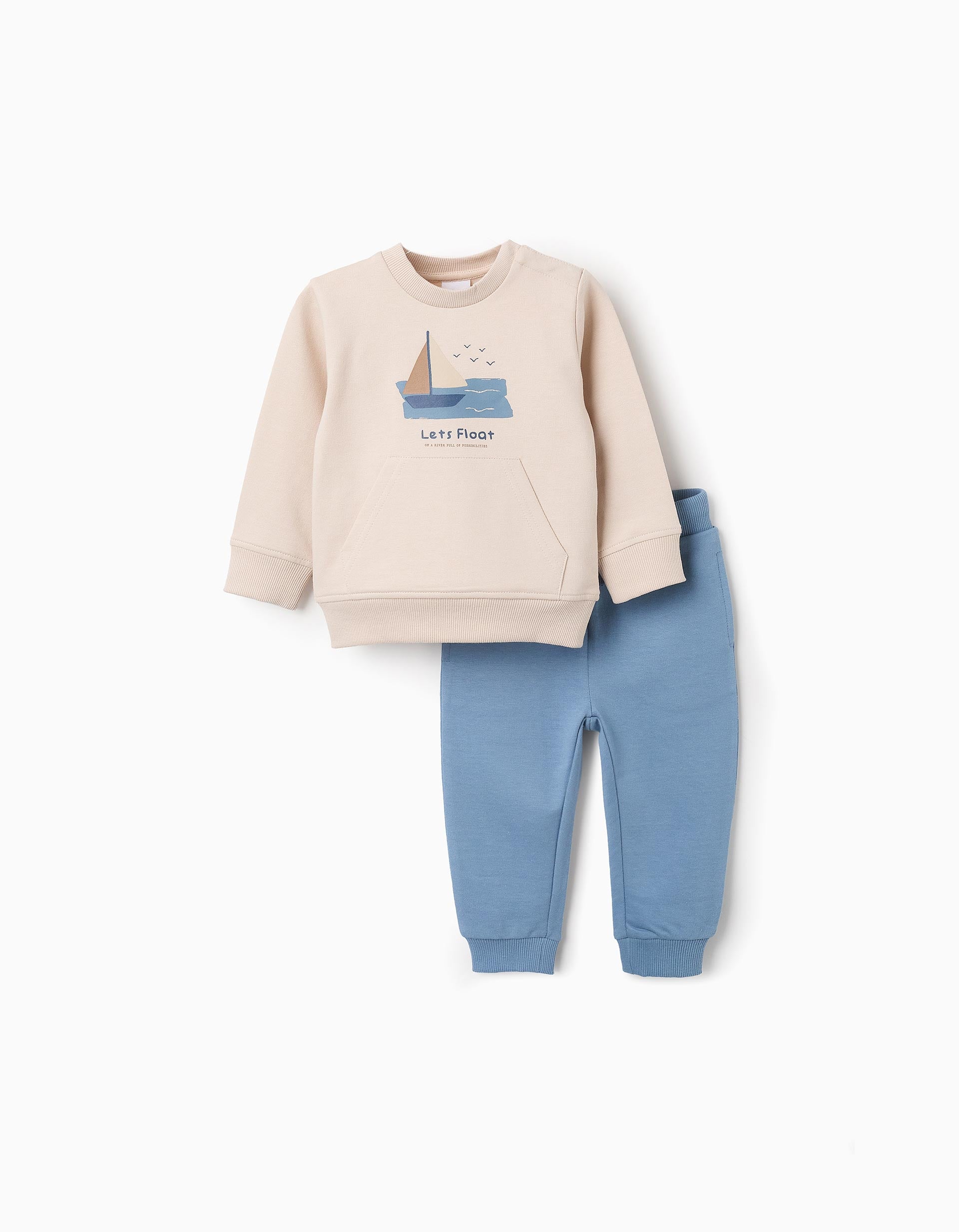 Sweat + Jogpant pour Bébé Garçon 'Bateau', Beige/Bleu