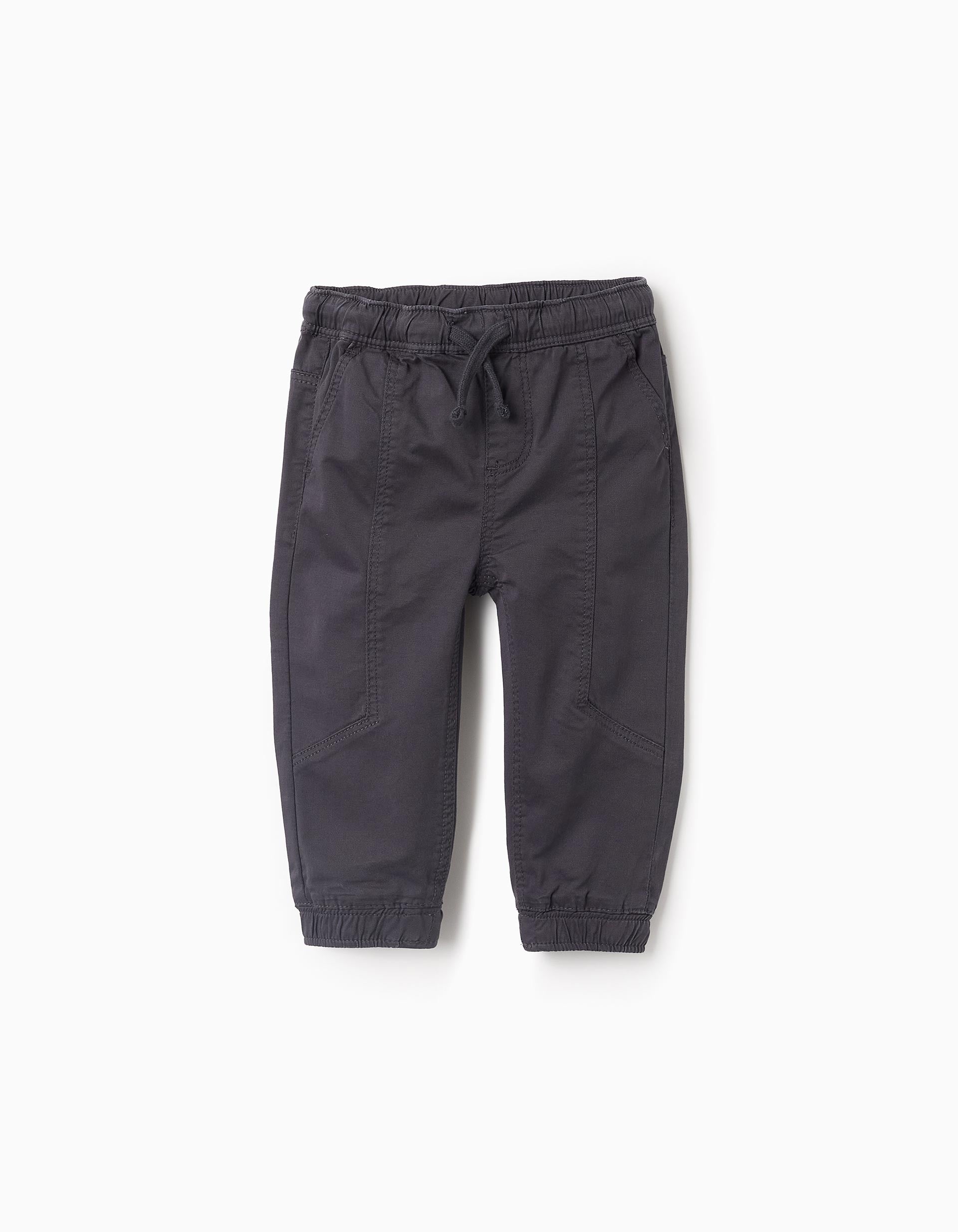 Pantalon en Sergé à Taille Élastique pour Bébé Garçon, Gris Foncé