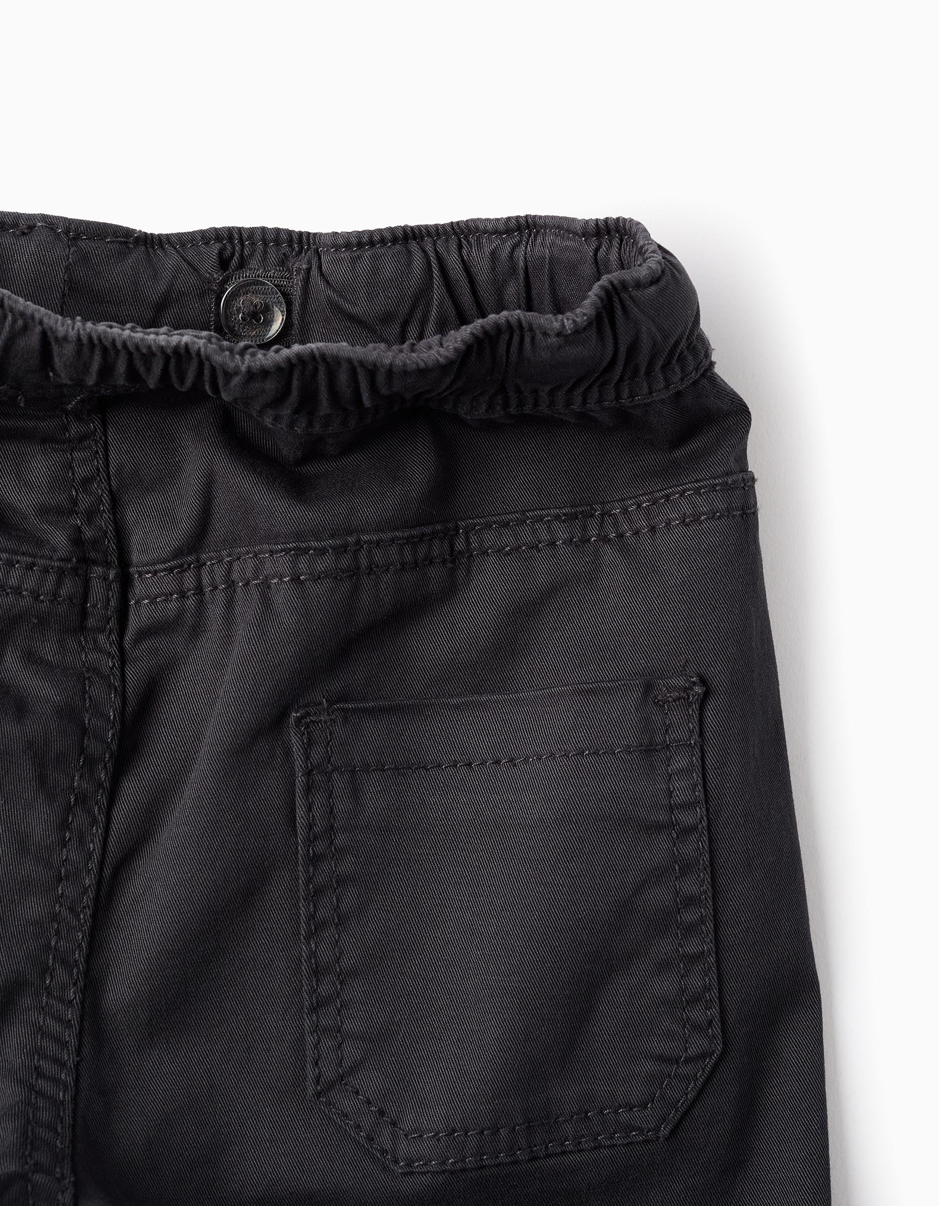 Pantalon en Sergé à Taille Élastique pour Bébé Garçon, Gris Foncé