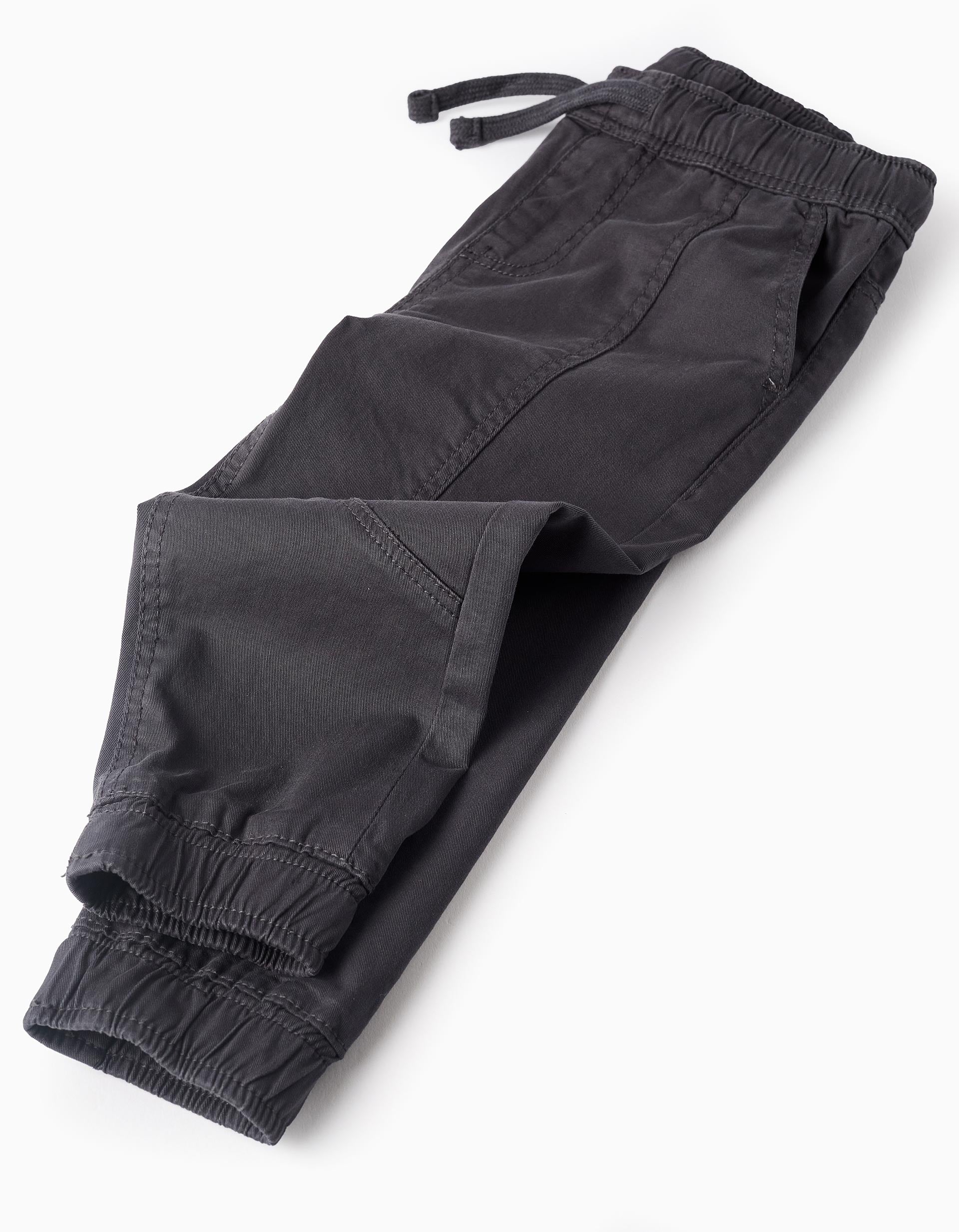 Pantalon en Sergé à Taille Élastique pour Bébé Garçon, Gris Foncé