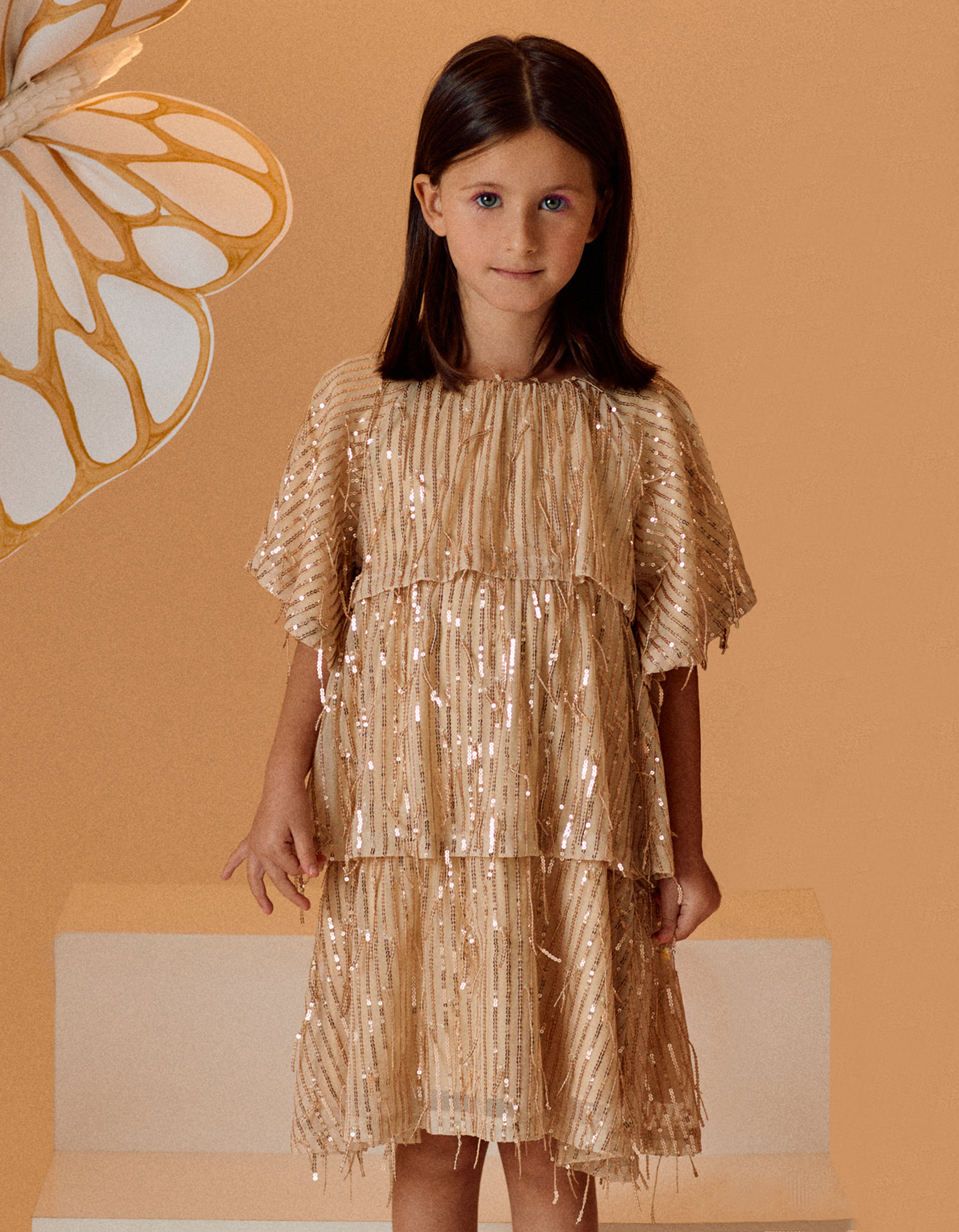 Dress with Sequins for Girls, Beige/Gold