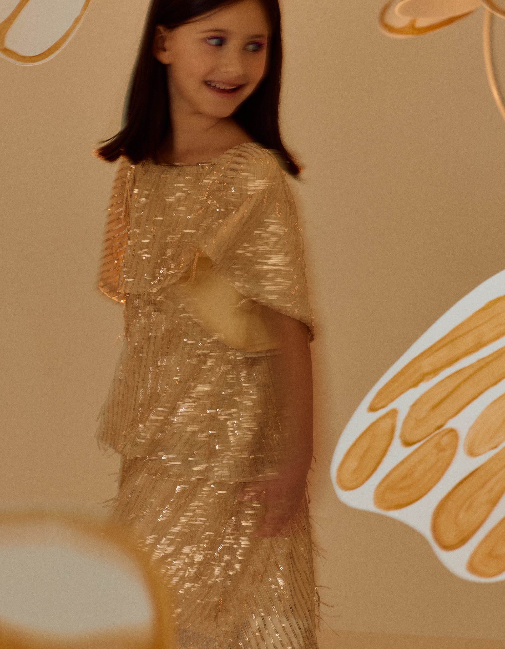 Dress with Sequins for Girls, Beige/Gold