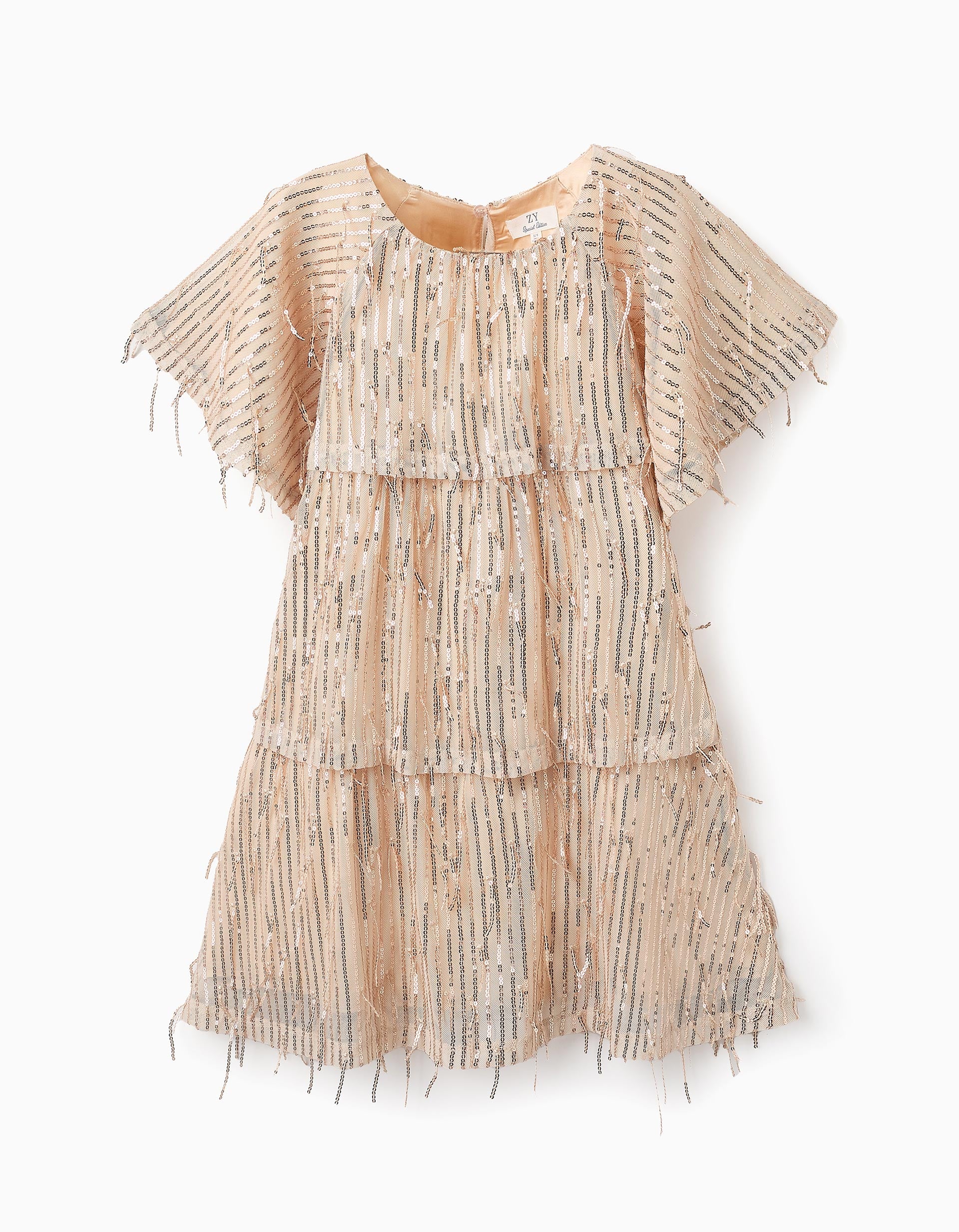 Dress with Sequins for Girls, Beige/Gold