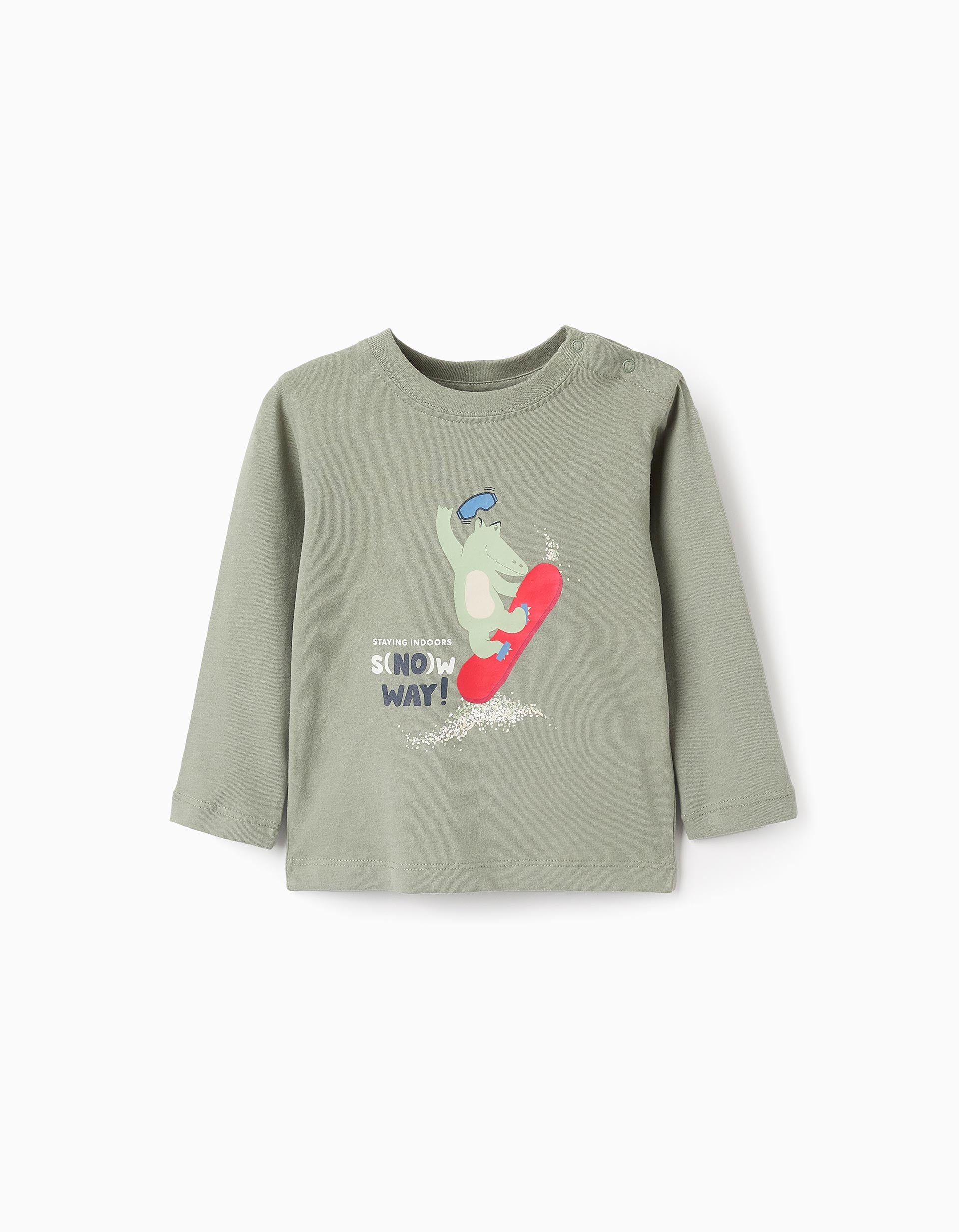 T-shirt à Manches Longues pour Bébé Garçon 'Crocodile dans la Neige', Vert