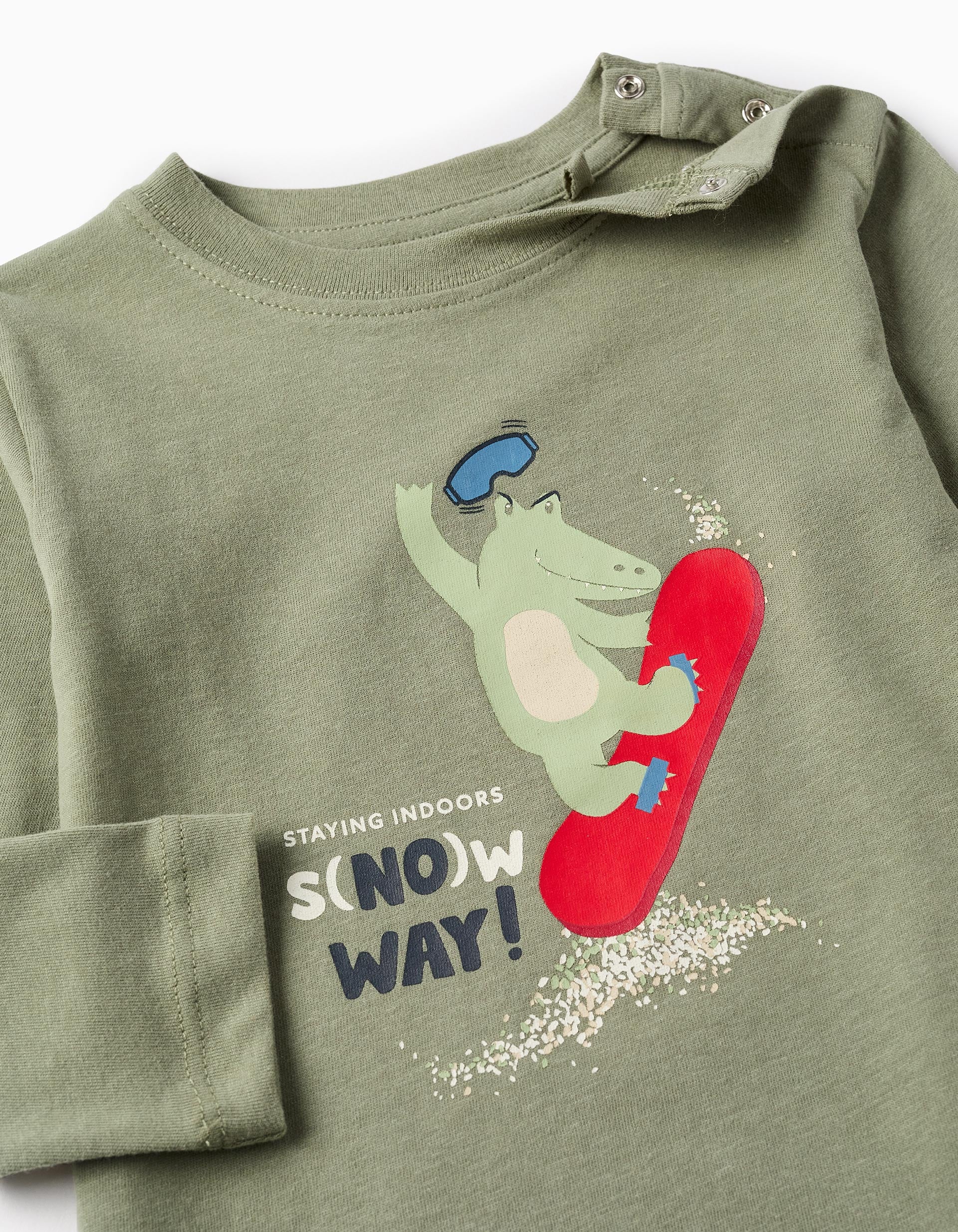 T-shirt à Manches Longues pour Bébé Garçon 'Crocodile dans la Neige', Vert