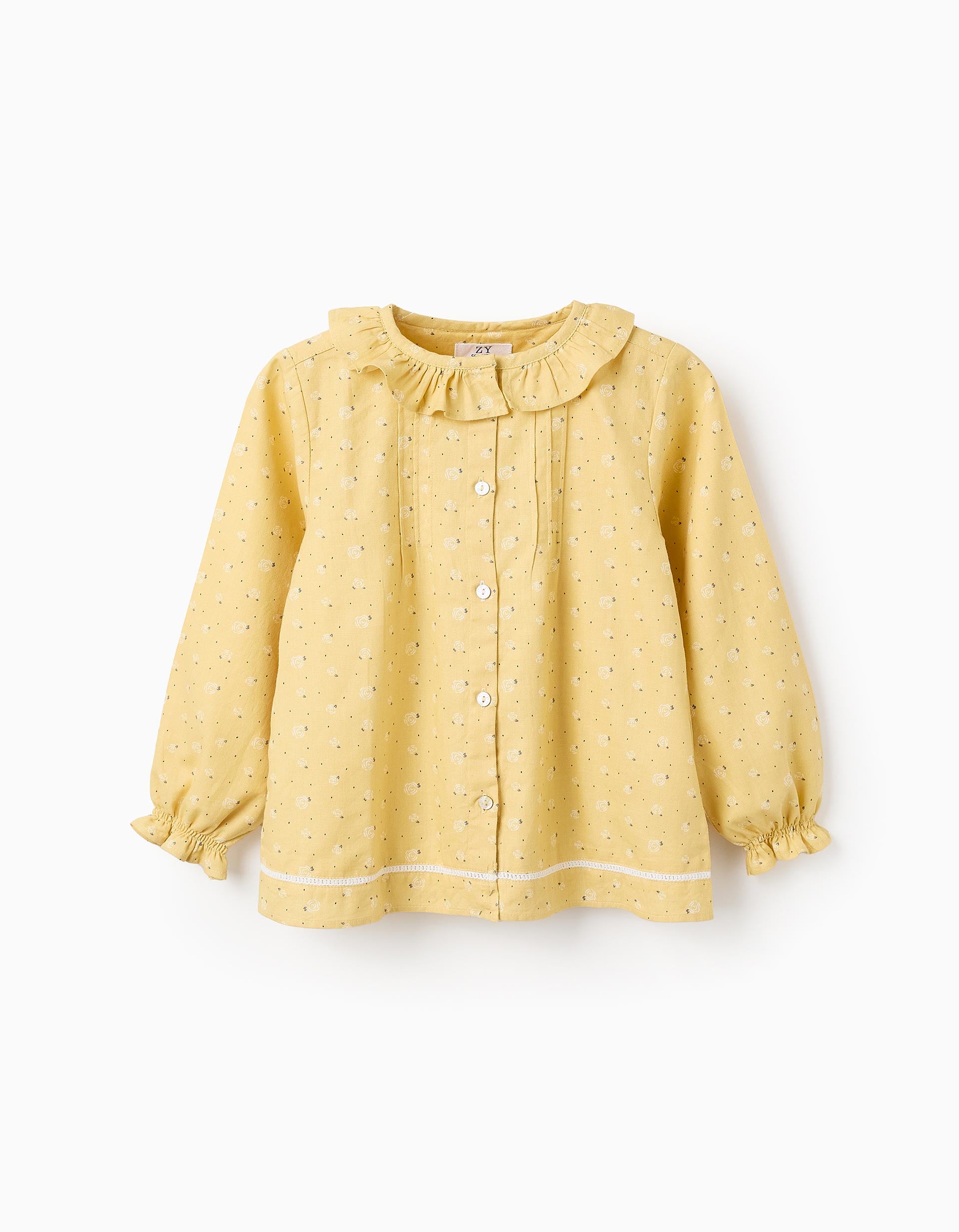 Camisa Floral en Sarga Fina para Niña, Amarillo