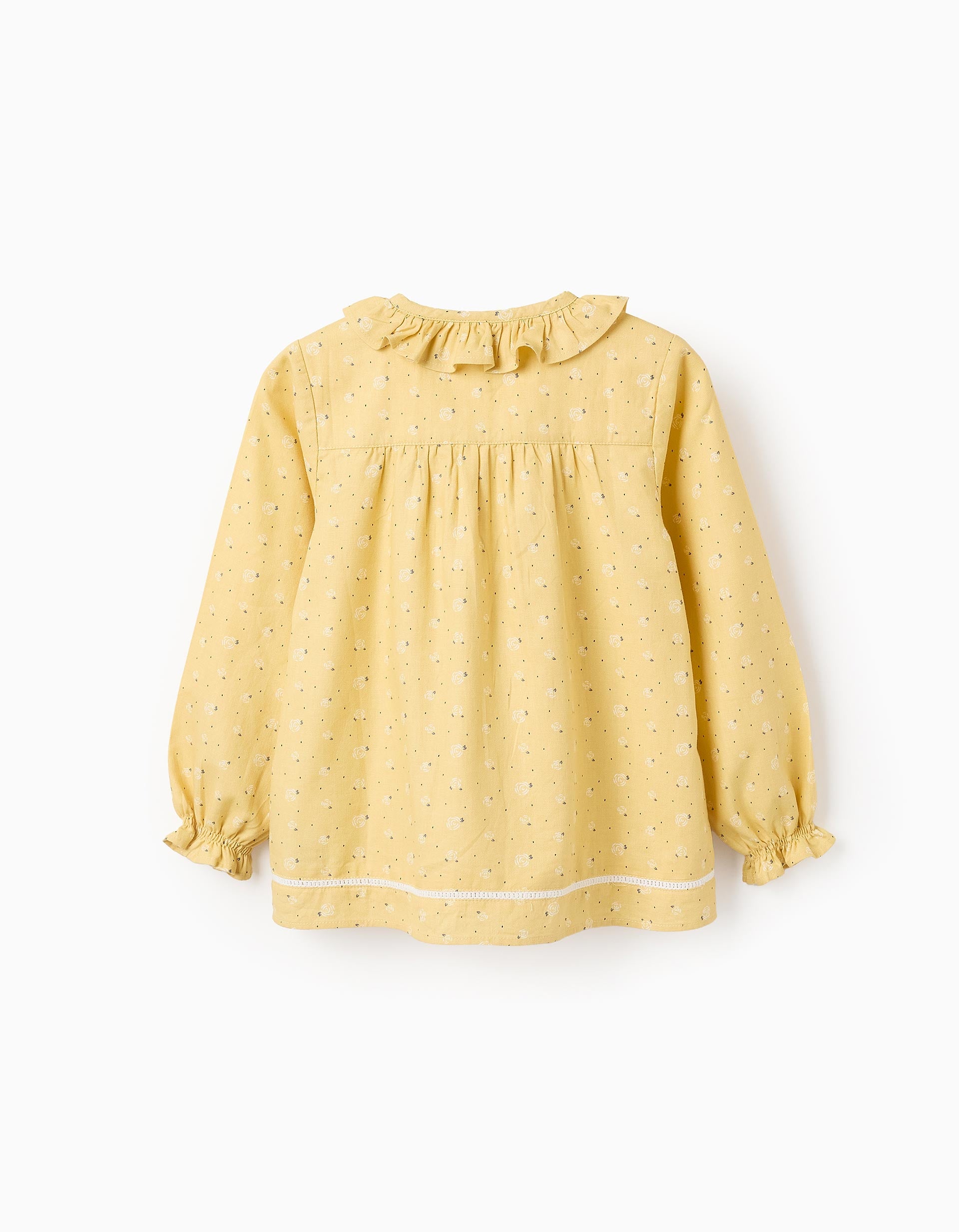 Camisa Floral en Sarga Fina para Niña, Amarillo