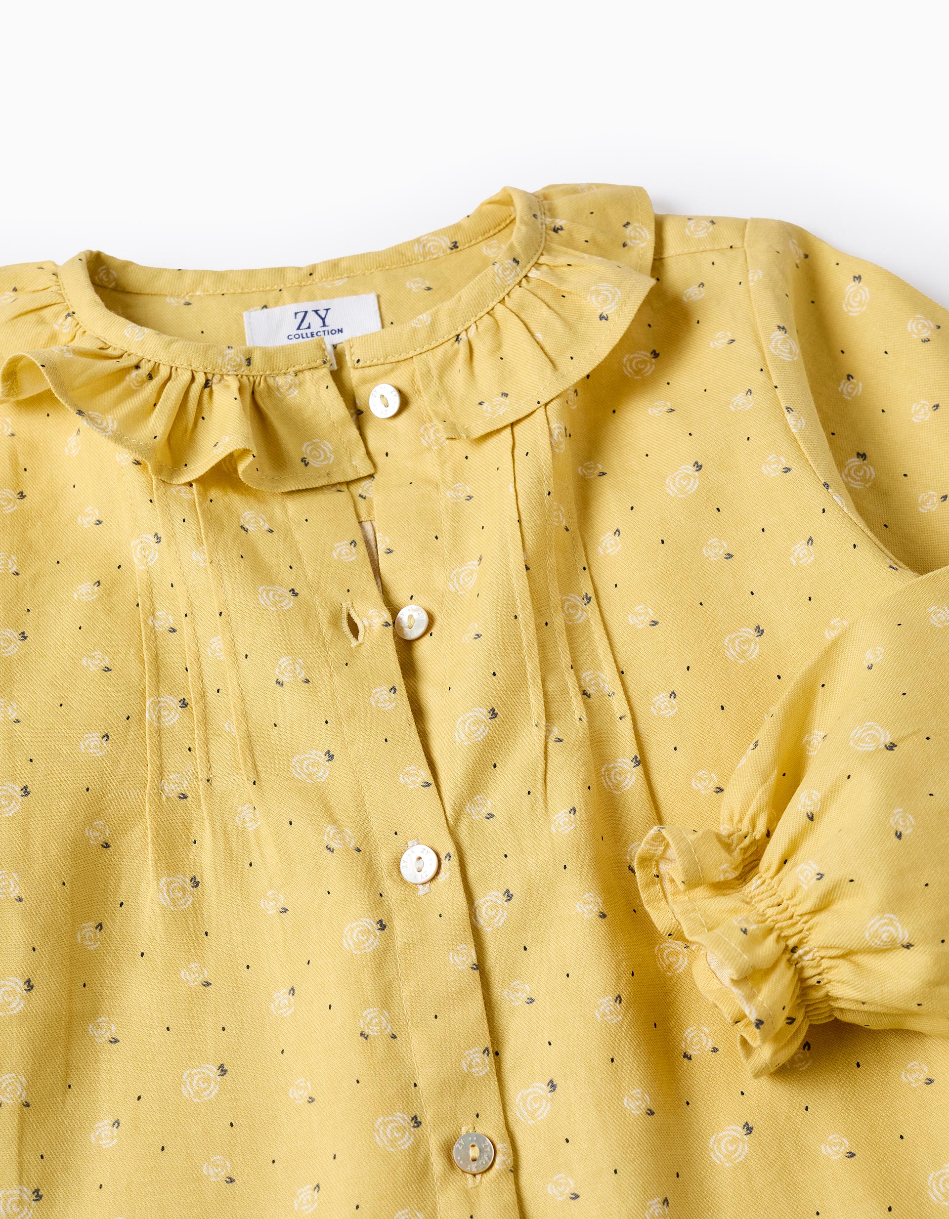 Camisa Floral en Sarga Fina para Niña, Amarillo