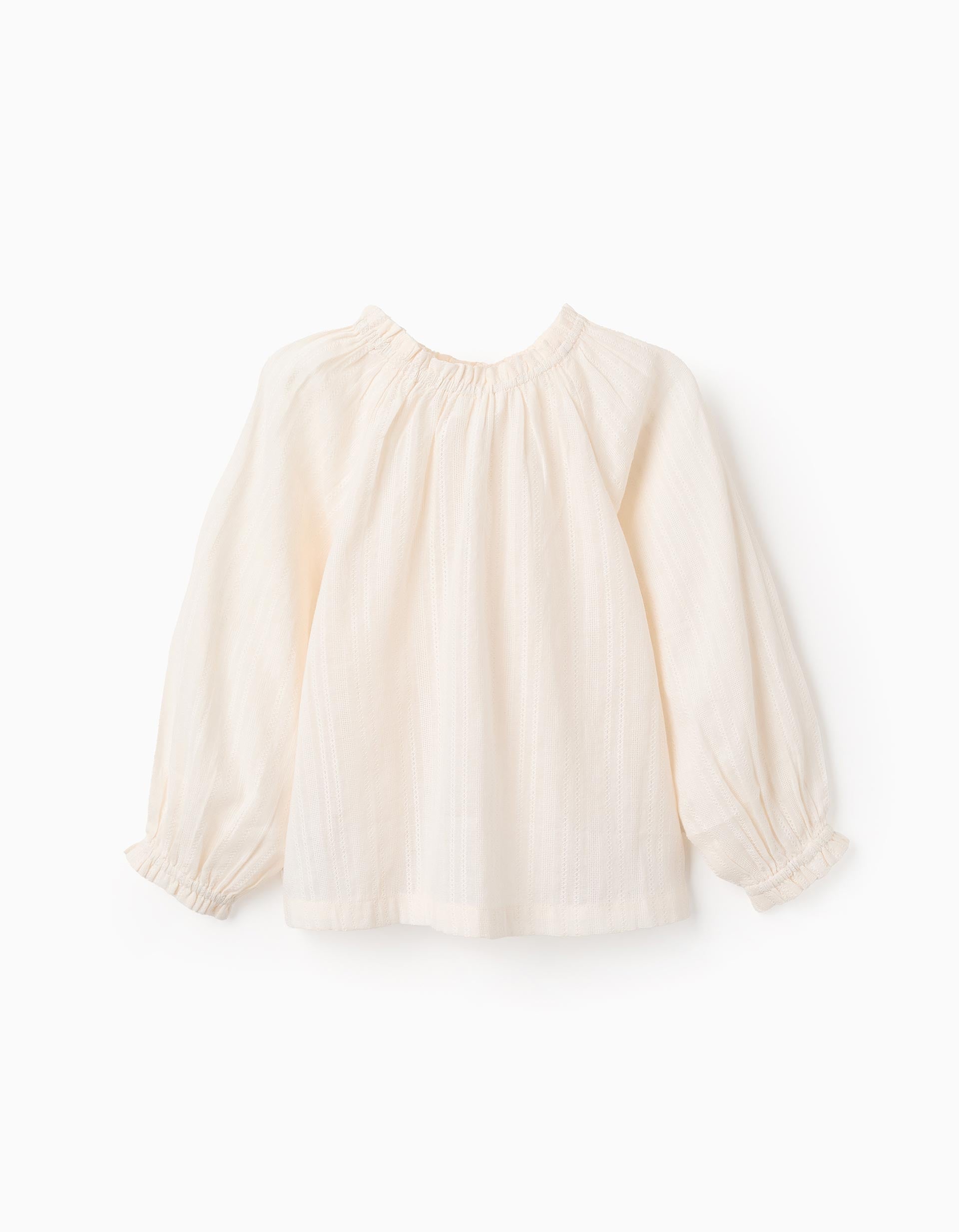 Blusa de Algodón Dobby para Niña, Beige